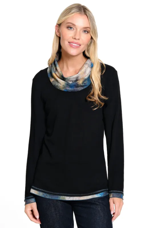 Textured Cowl Neck Tunic - Petite - Black sold by Ail Miles Clothing