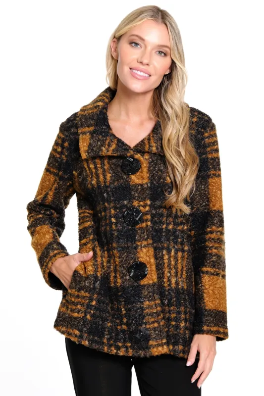 Printed Boucle Jacket - Women's - Brown Plaid sold by Ail Miles Clothing