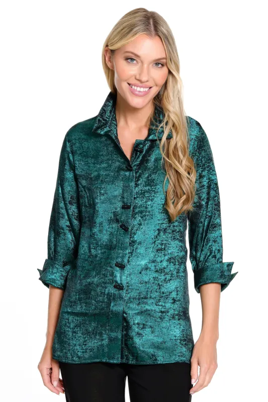 Woven Button Front Tunic - Petite - Jade sold by Ail Miles Clothing