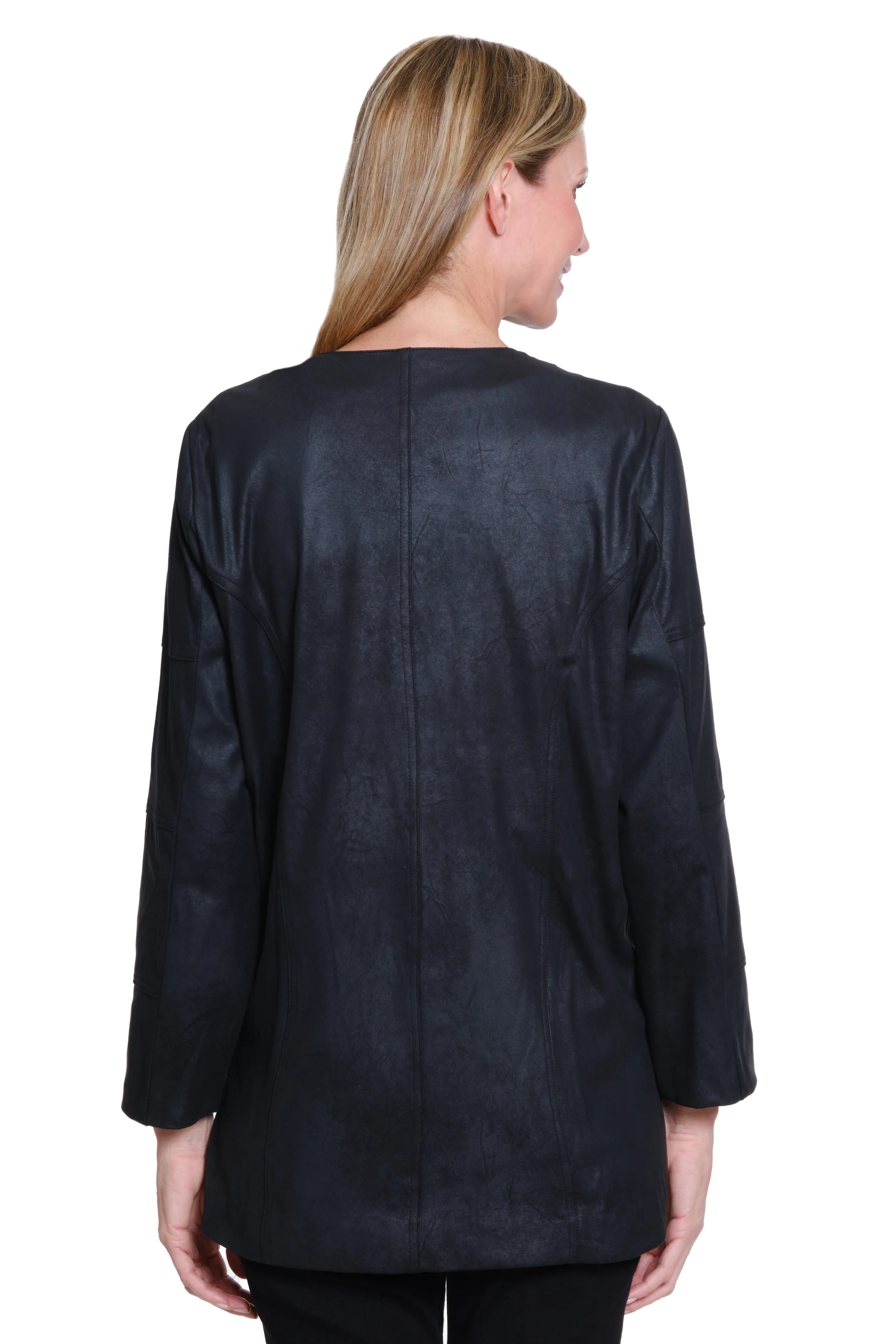 Faux Suede Hook/Eye Closure Jacket - Black sold by Ail Miles Clothing product image thumbnail 2