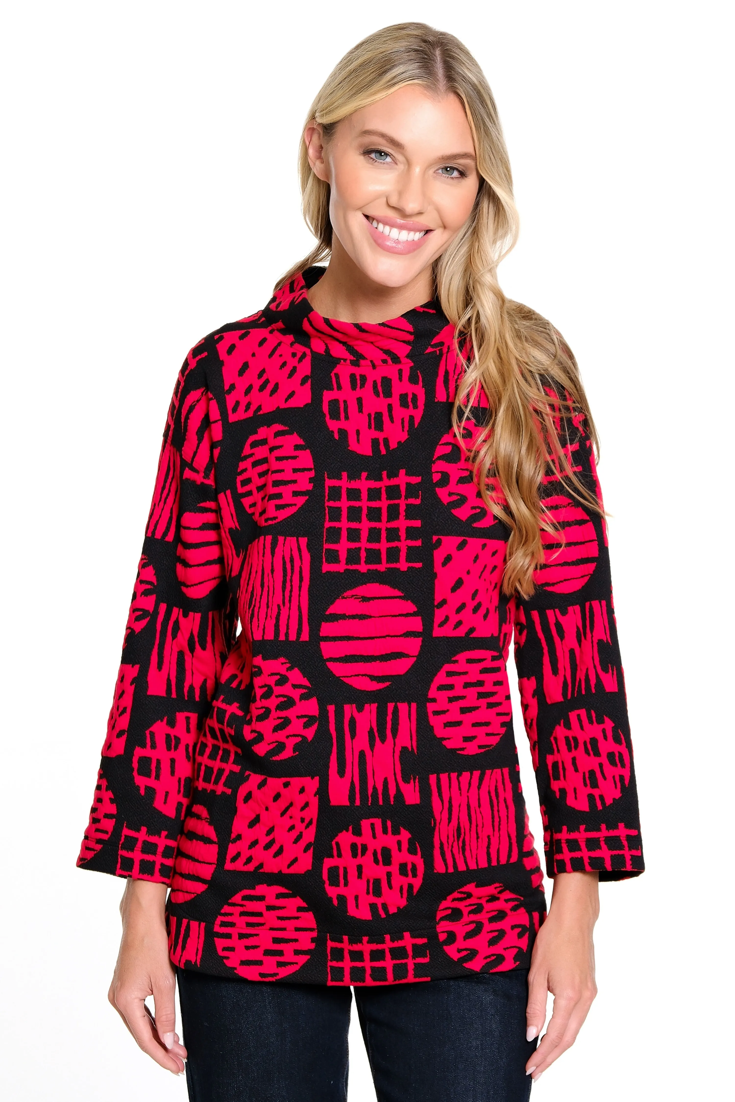 Knit Jacquard Popover Tunic - Red sold by Ail Miles Clothing