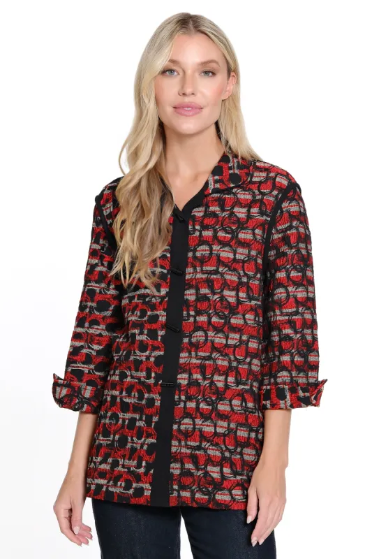Woven Jacquard Button Front Jacket - Women's - Black/Red Print sold by Ail Miles Clothing