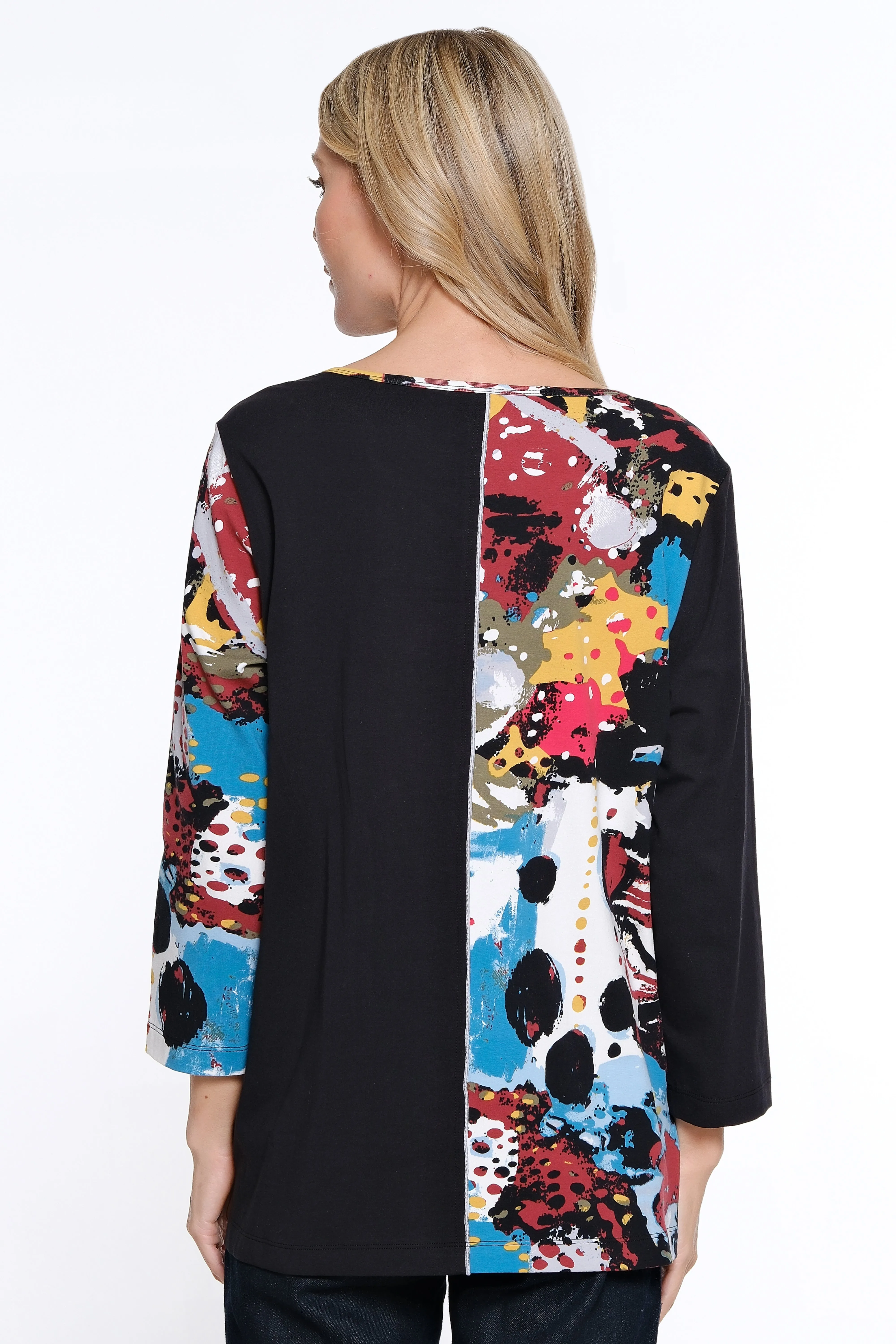 Printed Knit V-Neck Tunic - Black Print sold by Ail Miles Clothing product image thumbnail 2