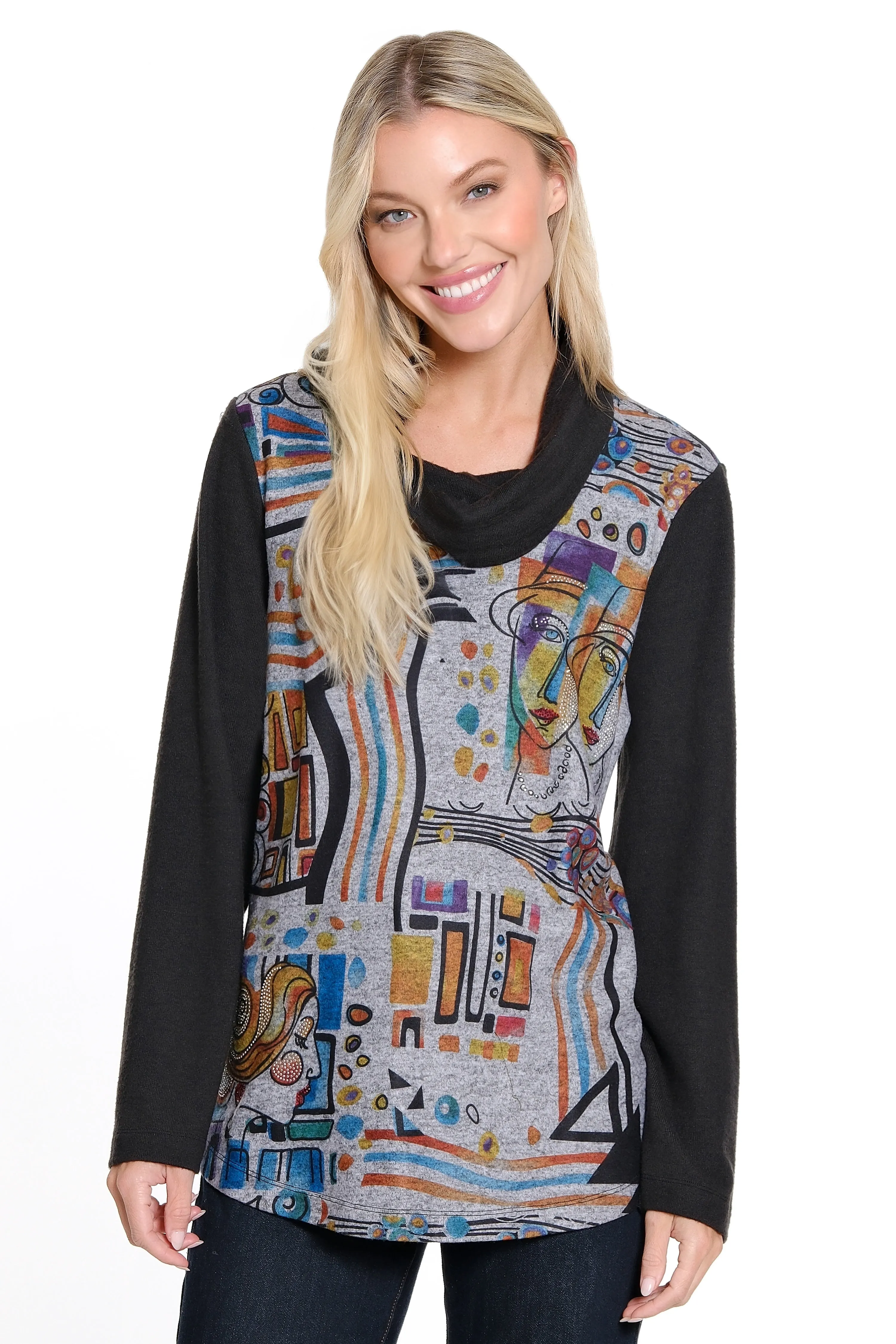Printed Knit Tunic - Abstract Multi sold by Ail Miles Clothing