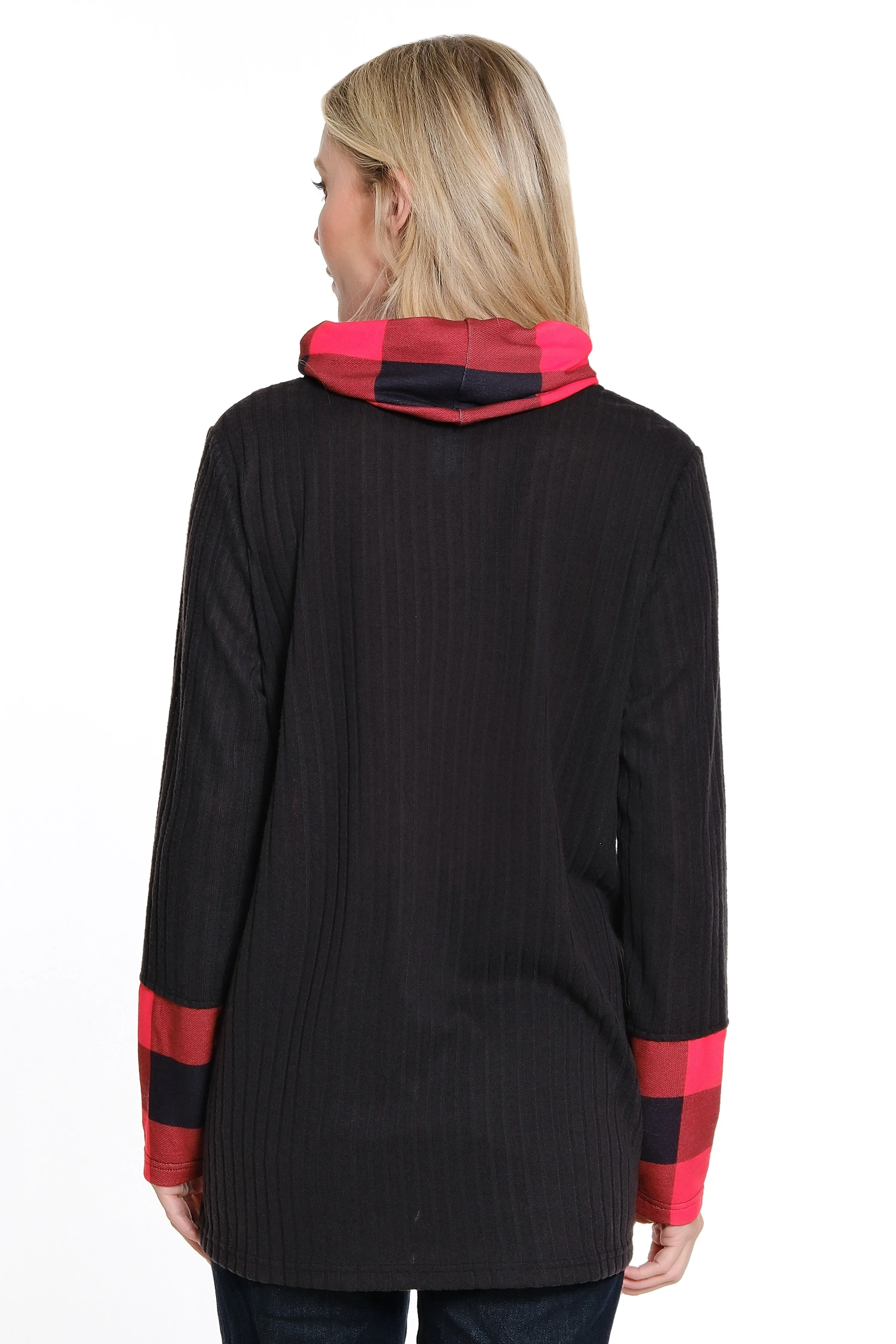 Cowl Neck Plaid Tunic - Women's - Black/Red Print sold by Ail Miles Clothing product image thumbnail 2