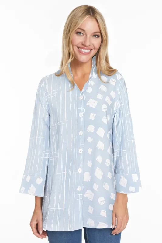 Button Up Printed Tunic - Women's - Chambray Print sold by Ail Miles Clothing