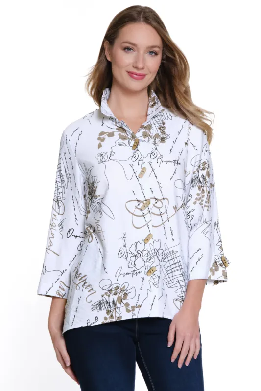 Woven Print Button-Up - Petite - Neutral Print sold by Ail Miles Clothing