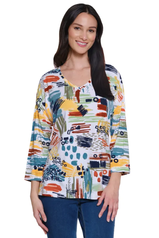 Knit Print Top - Women's - Abstract Multi sold by Ail Miles Clothing