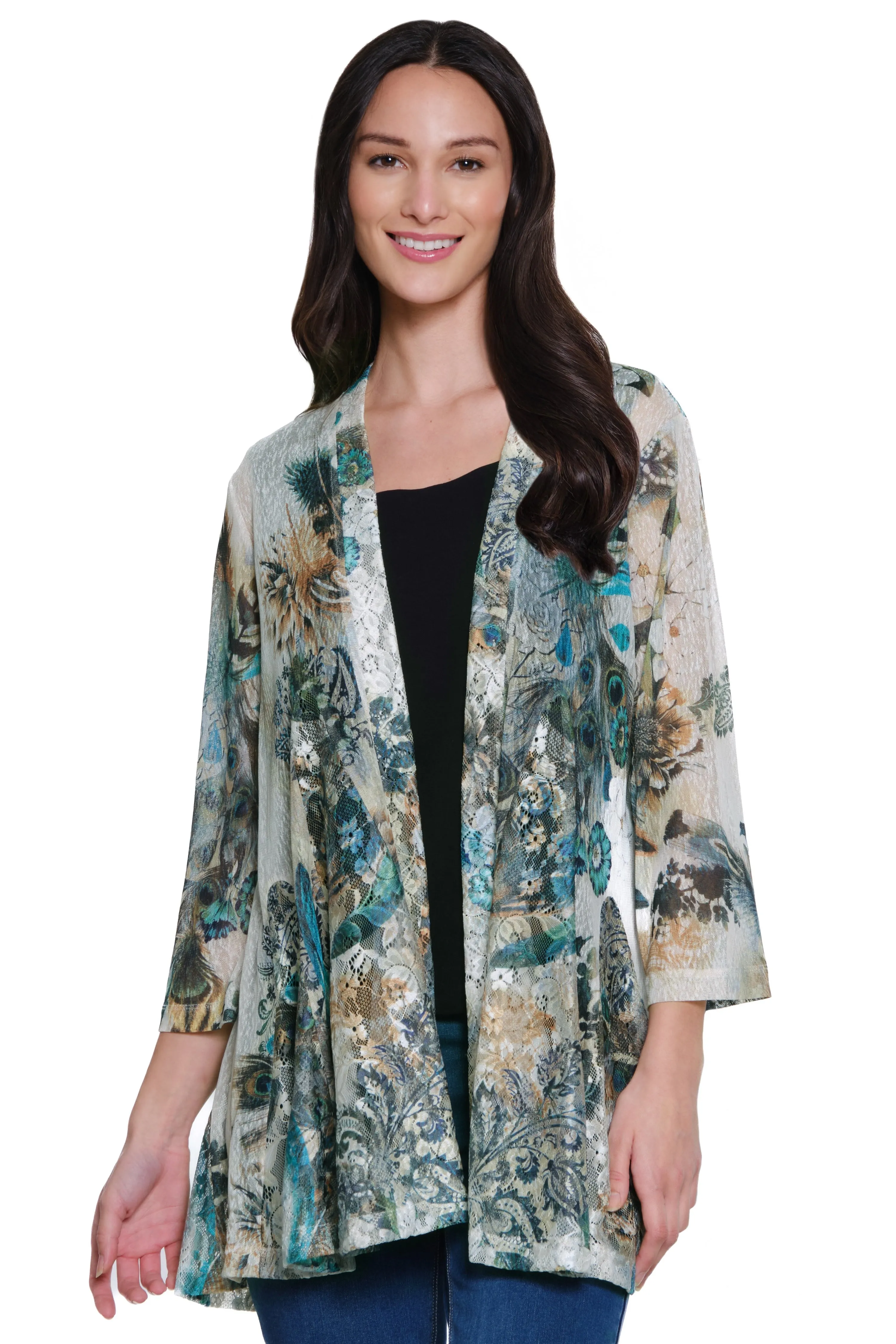 Open Front Print Kimono - Women's - Neutral Print sold by Ail Miles Clothing