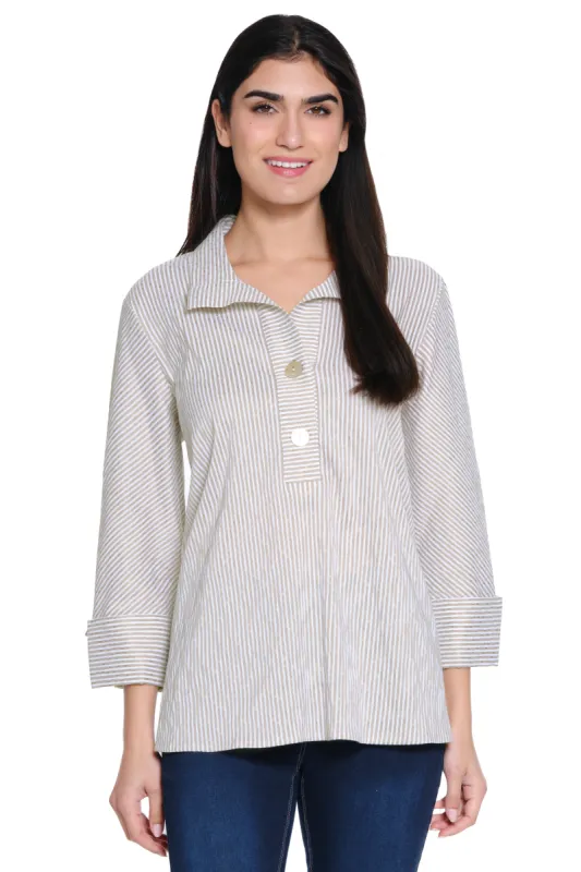 Crinkle Striped Pop Over Tunic - Women's - Khaki sold by Ail Miles Clothing
