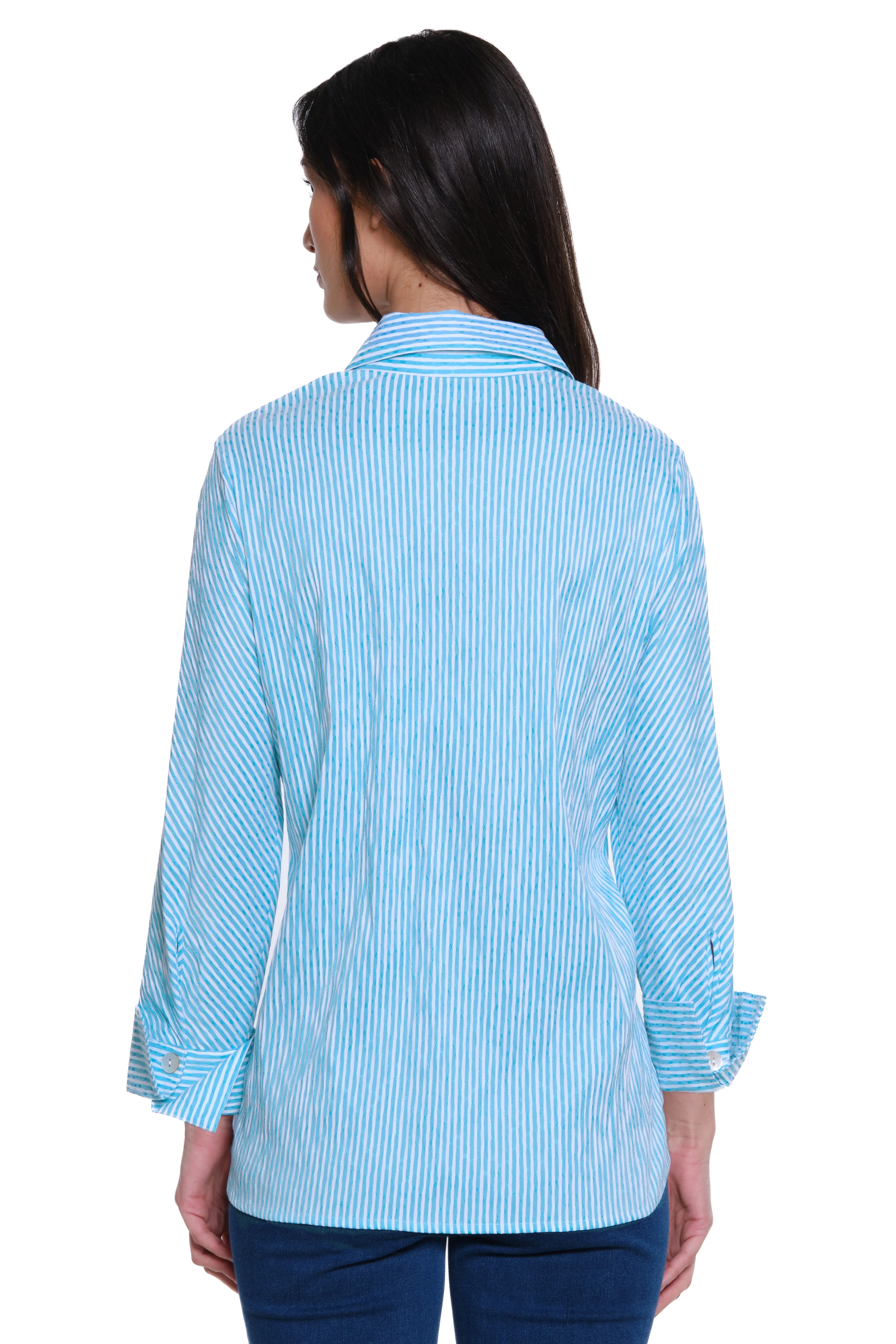 Crinkle Striped Pop over Tunic - Tiffany Blue sold by Ail Miles Clothing product image thumbnail 2
