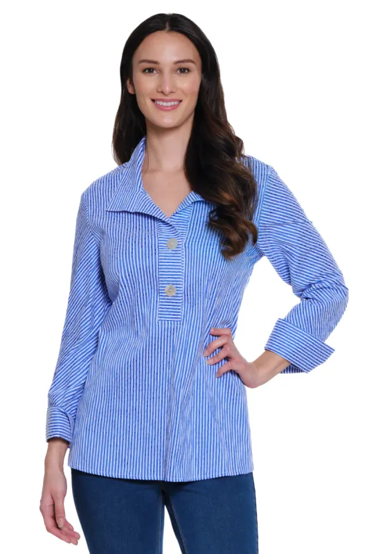 Crinkle Striped Pop over Tunic - Cobalt sold by Ail Miles Clothing