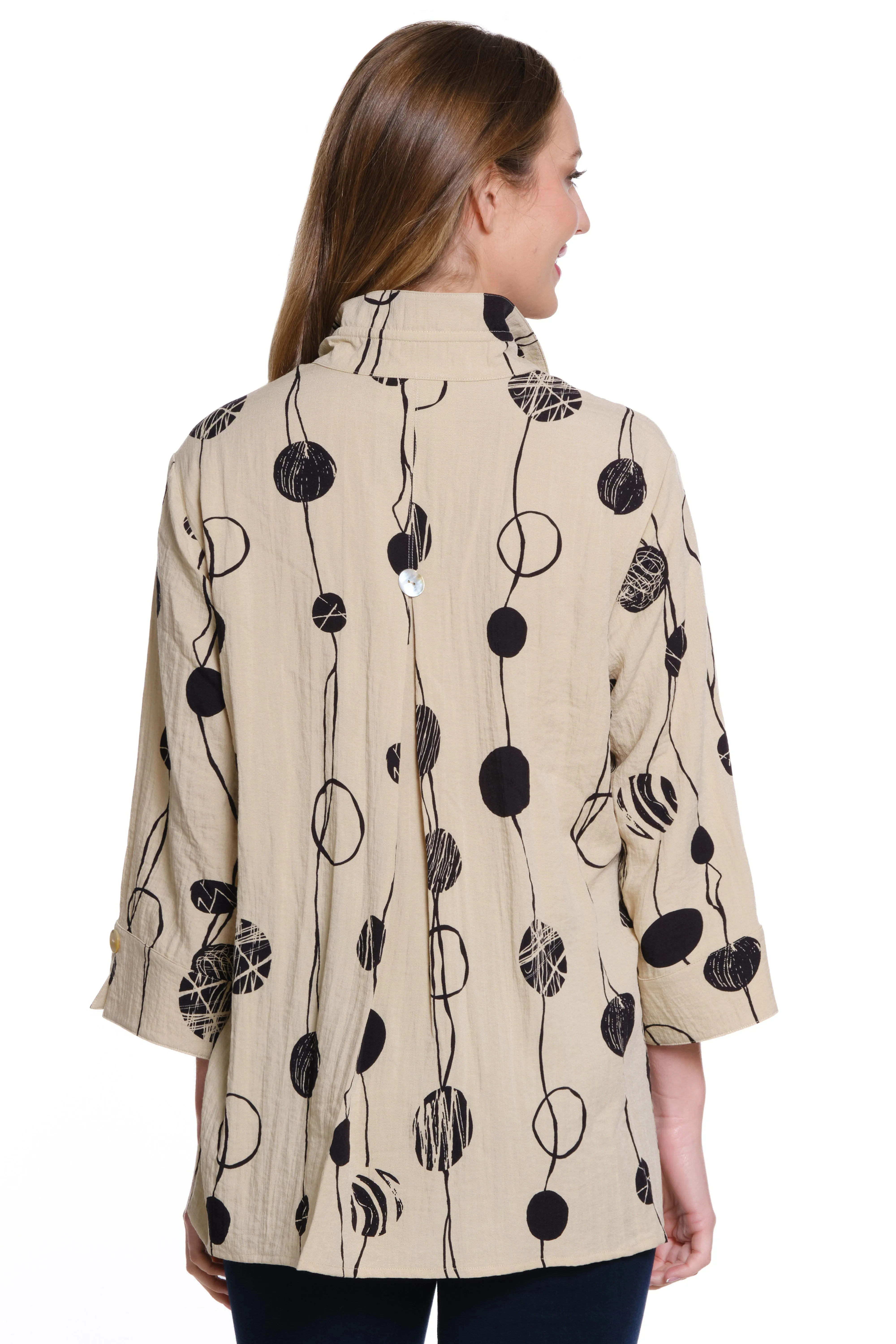 Printed Woven Crinkle Button Front Tunic - Women's - Stone sold by Ail Miles Clothing product image thumbnail 2