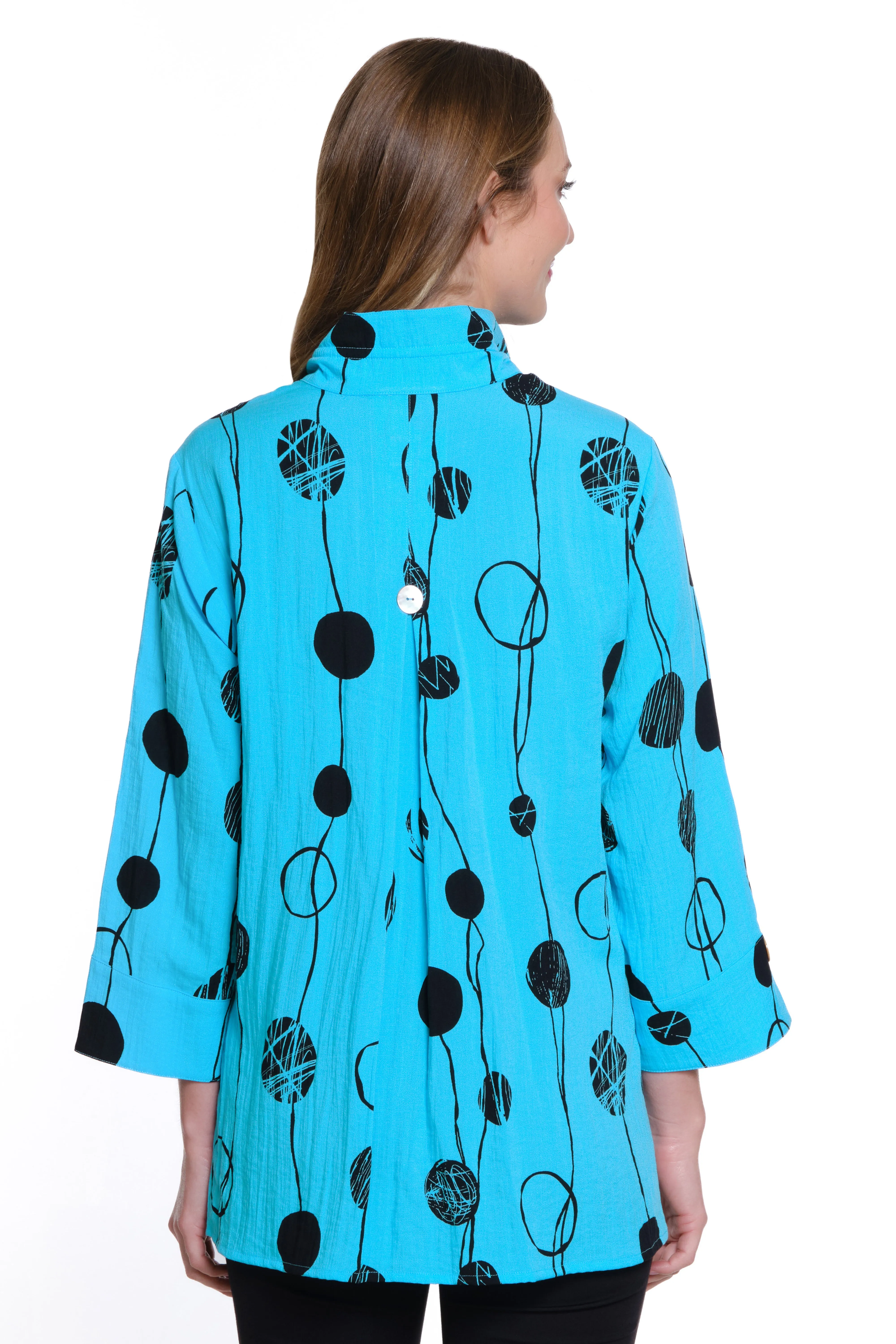 Printed Woven Crinkle Button Front Tunic - Tiffany Blue sold by Ail Miles Clothing product image thumbnail 2