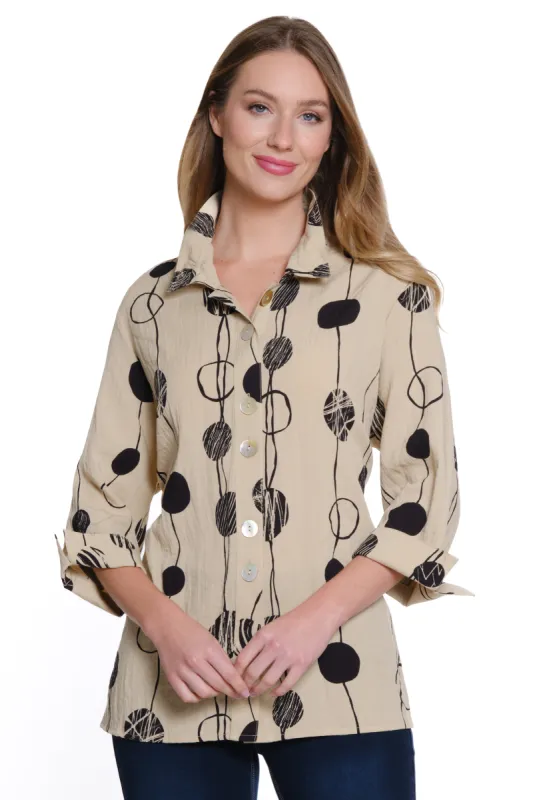Printed Woven Crinkle Button Front Tunic - Petite - Stone sold by Ail Miles Clothing