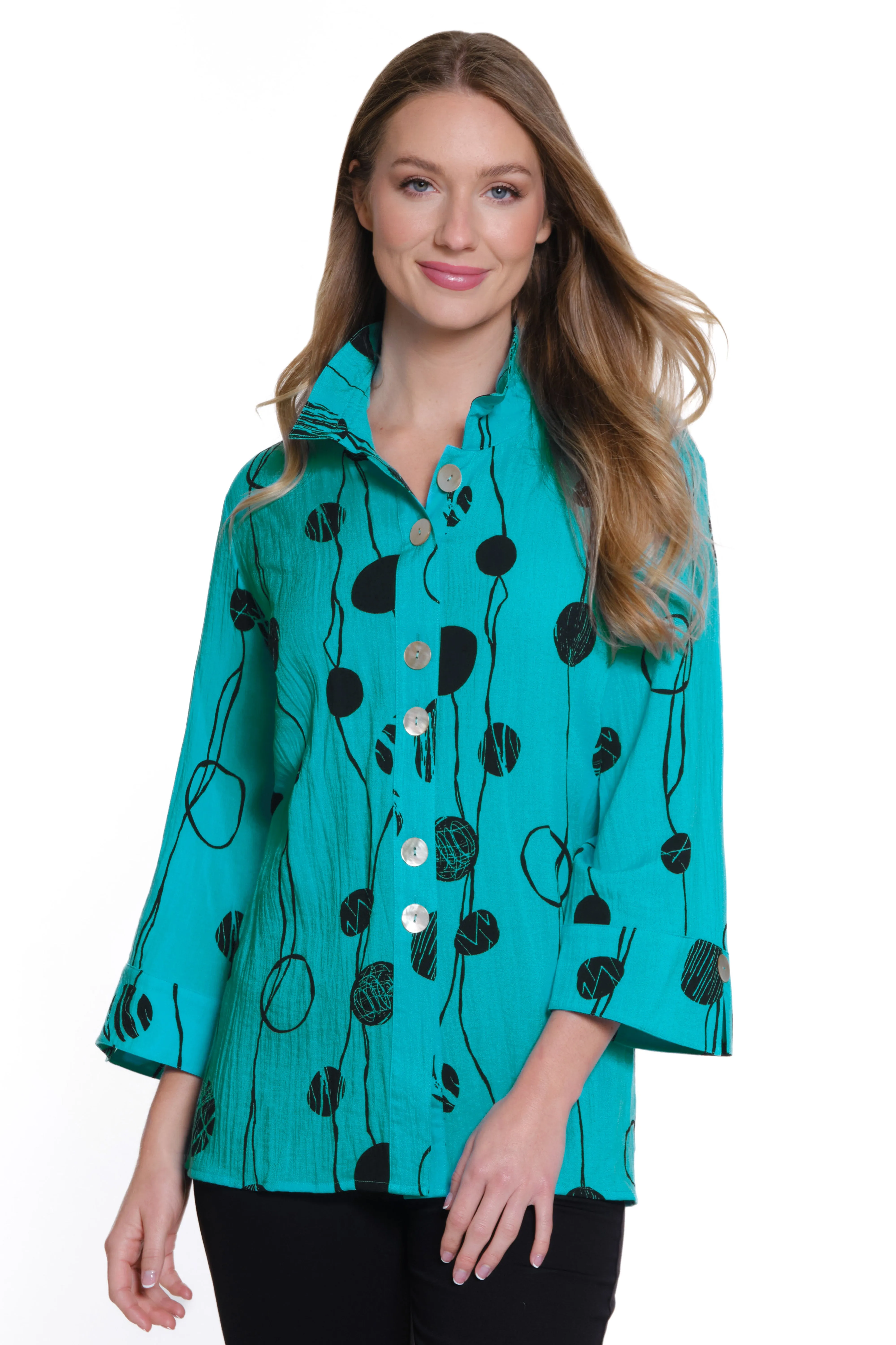 Printed Woven Crinkle Button Front Tunic - Jade sold by Ail Miles Clothing