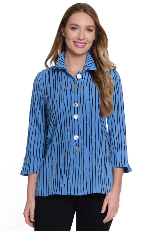 Printed Woven Crinkle Tunic - Petite - Blue sold by Ail Miles Clothing