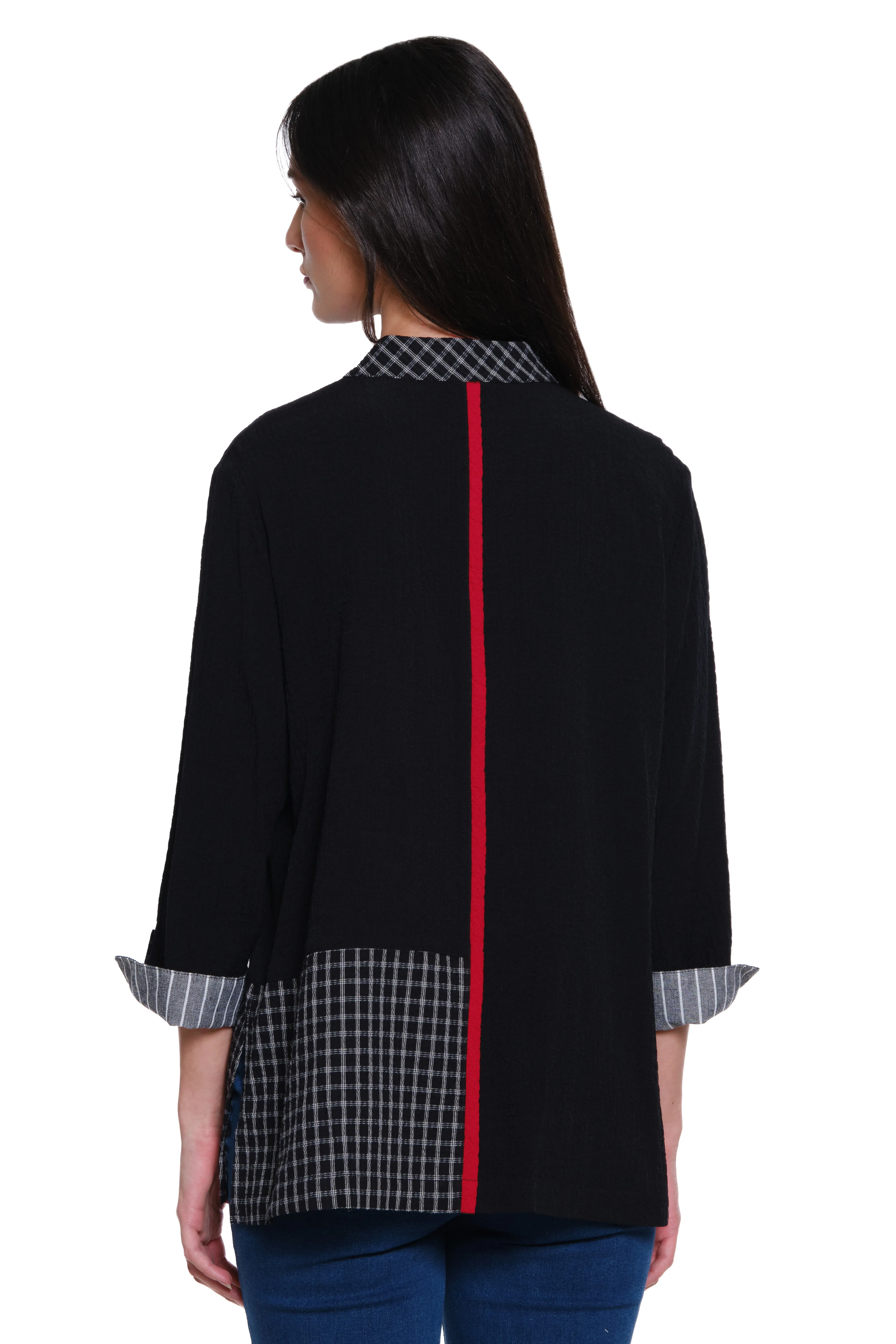 Woven Mixed Media Button Front Tunic - Black/White sold by Ail Miles Clothing product image thumbnail 2