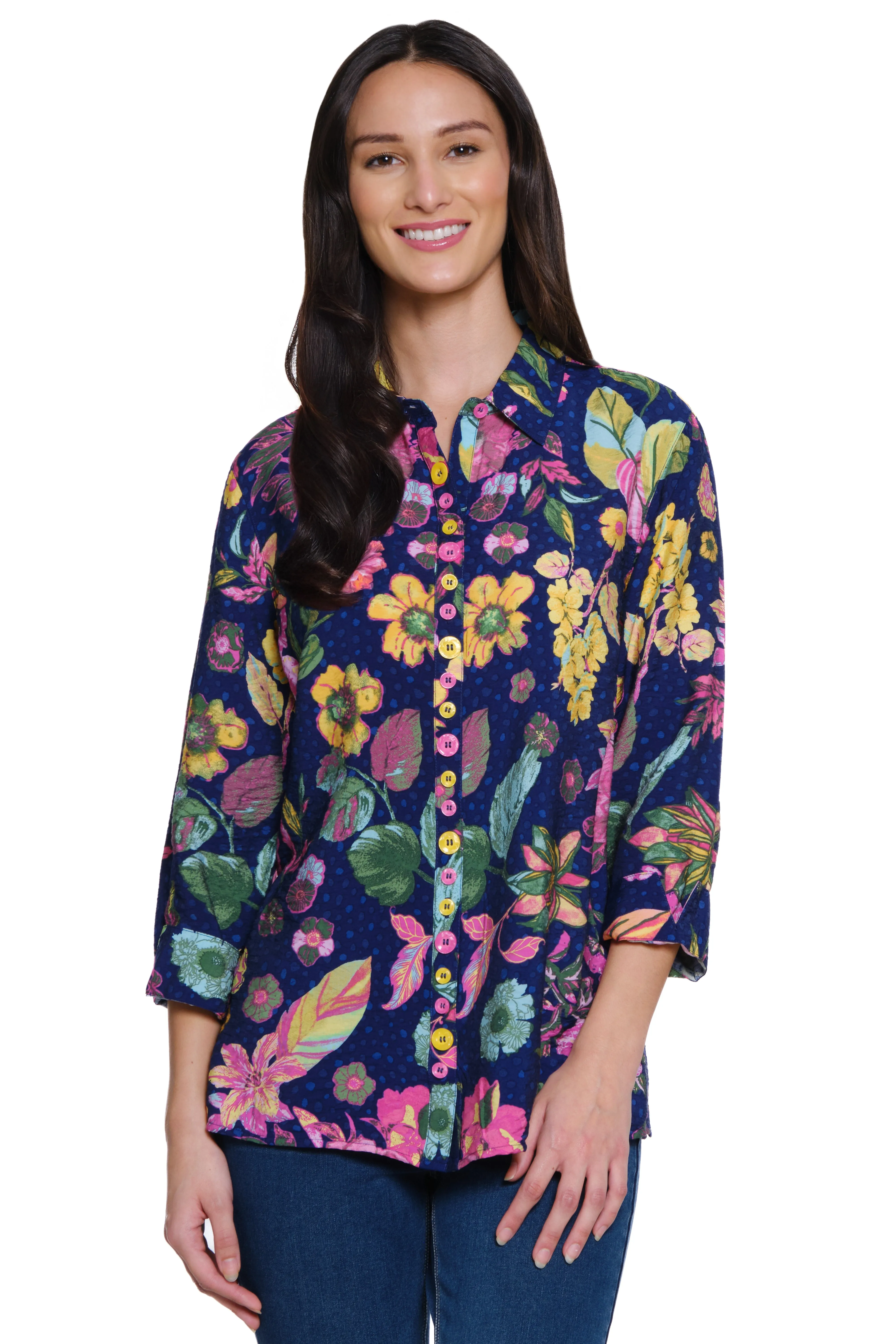 Woven Crinkle Printed Tunic - Tropical Print sold by Ail Miles Clothing