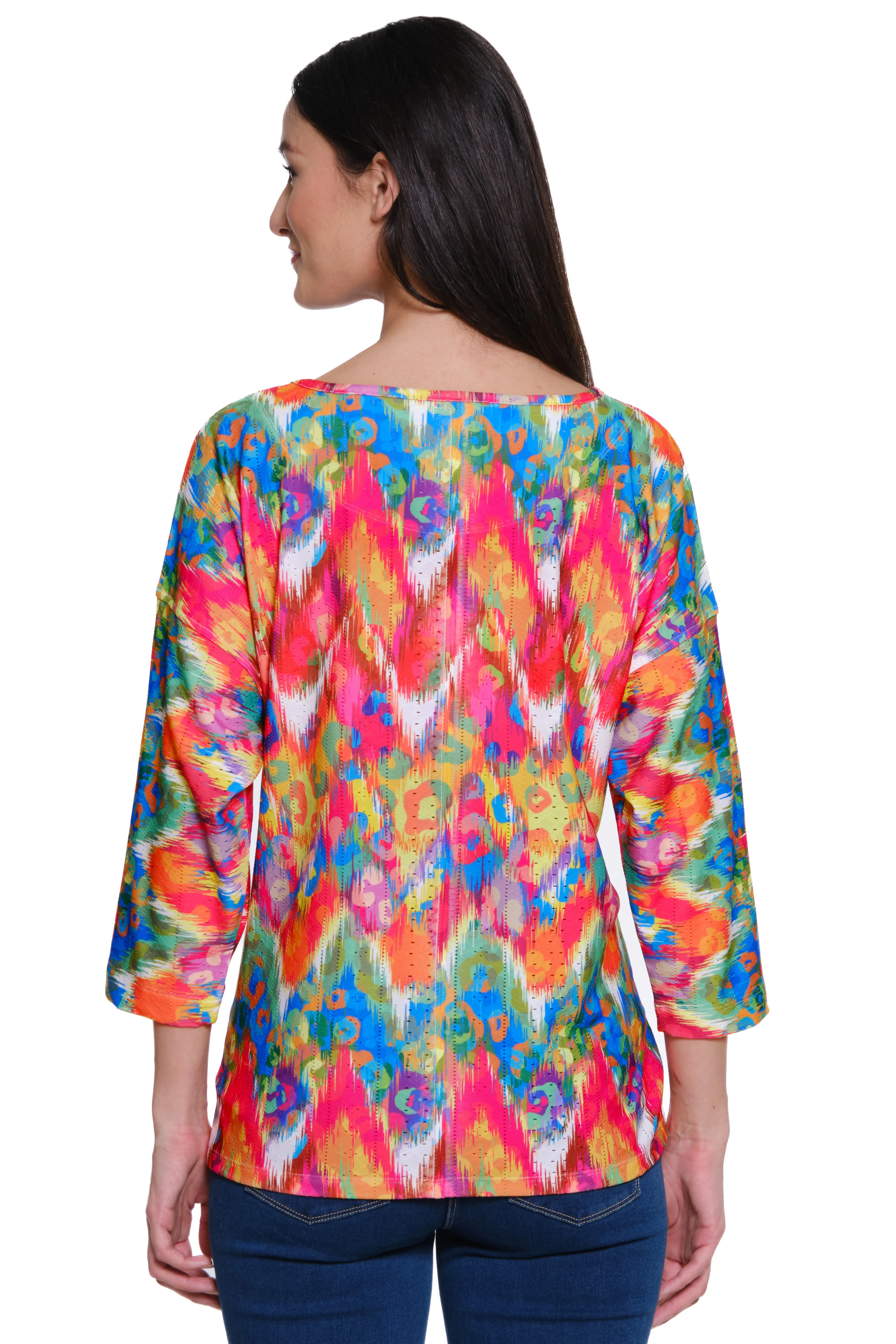 Textured Knit Printed Eyelet Pop Over Tunic - Women's - Abstract Multi sold by Ail Miles Clothing product image thumbnail 2