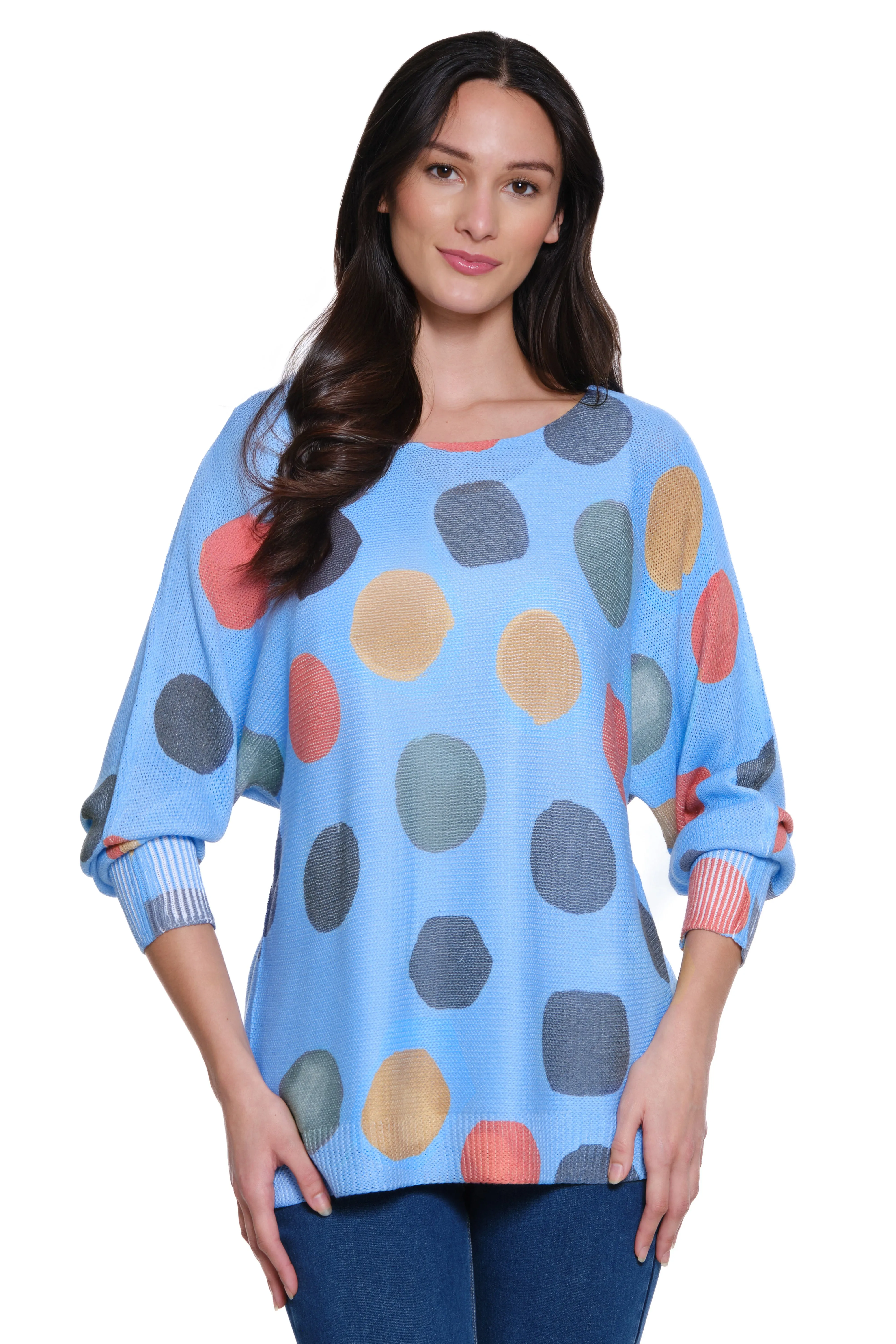 Printed Mesh Knit Pop Over Tunic - Dot Multi sold by Ail Miles Clothing