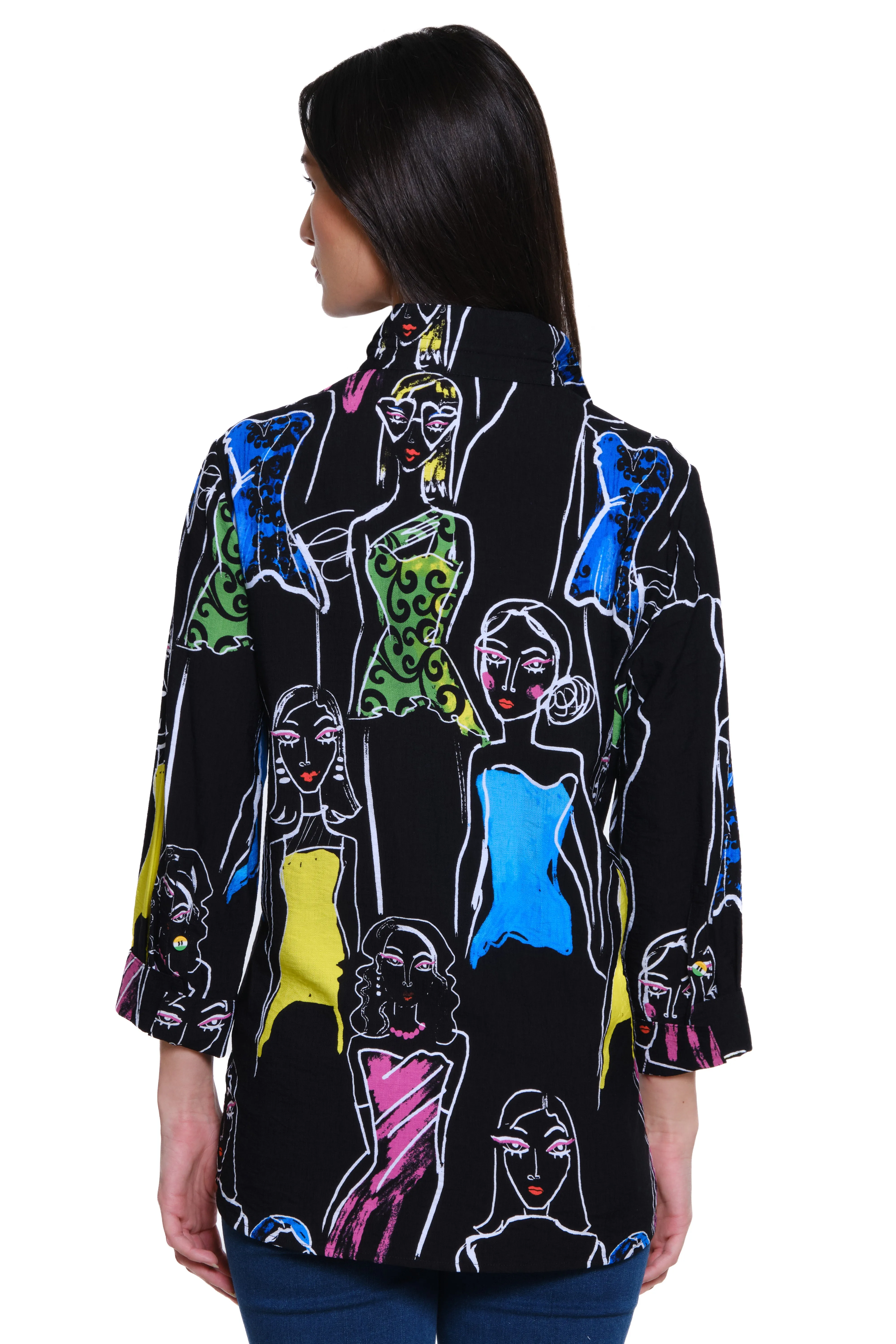 Printed Faces Button Front Tunic - Petite - Abstract Multi sold by Ail Miles Clothing product image thumbnail 2