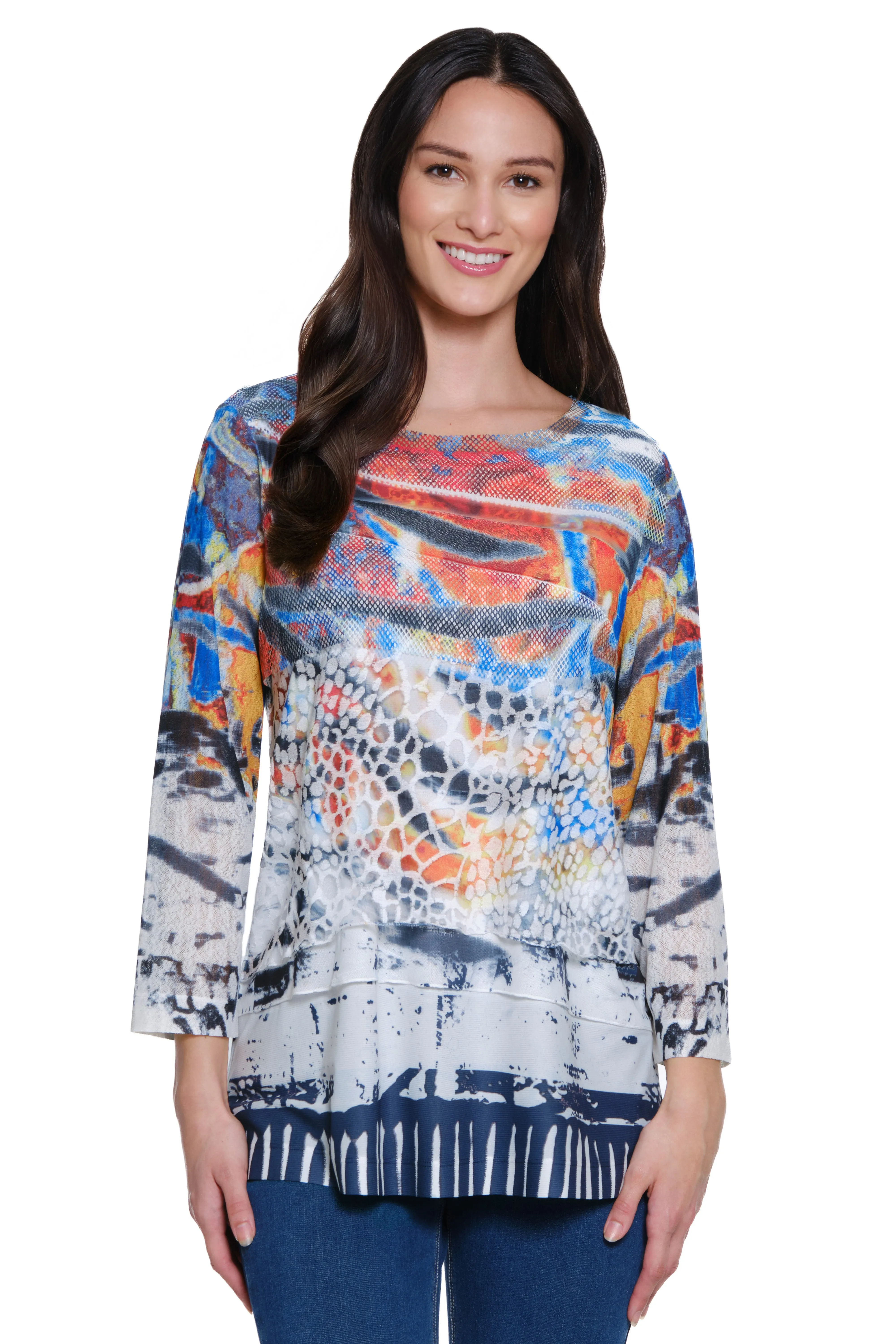 Burnout Pop Over Knit Tunic - Abstract Multi sold by Ail Miles Clothing