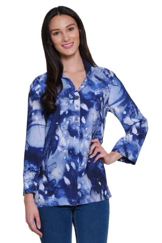 Woven Printed Button Front Tunic - Petite - Nightfall sold by Ail Miles Clothing