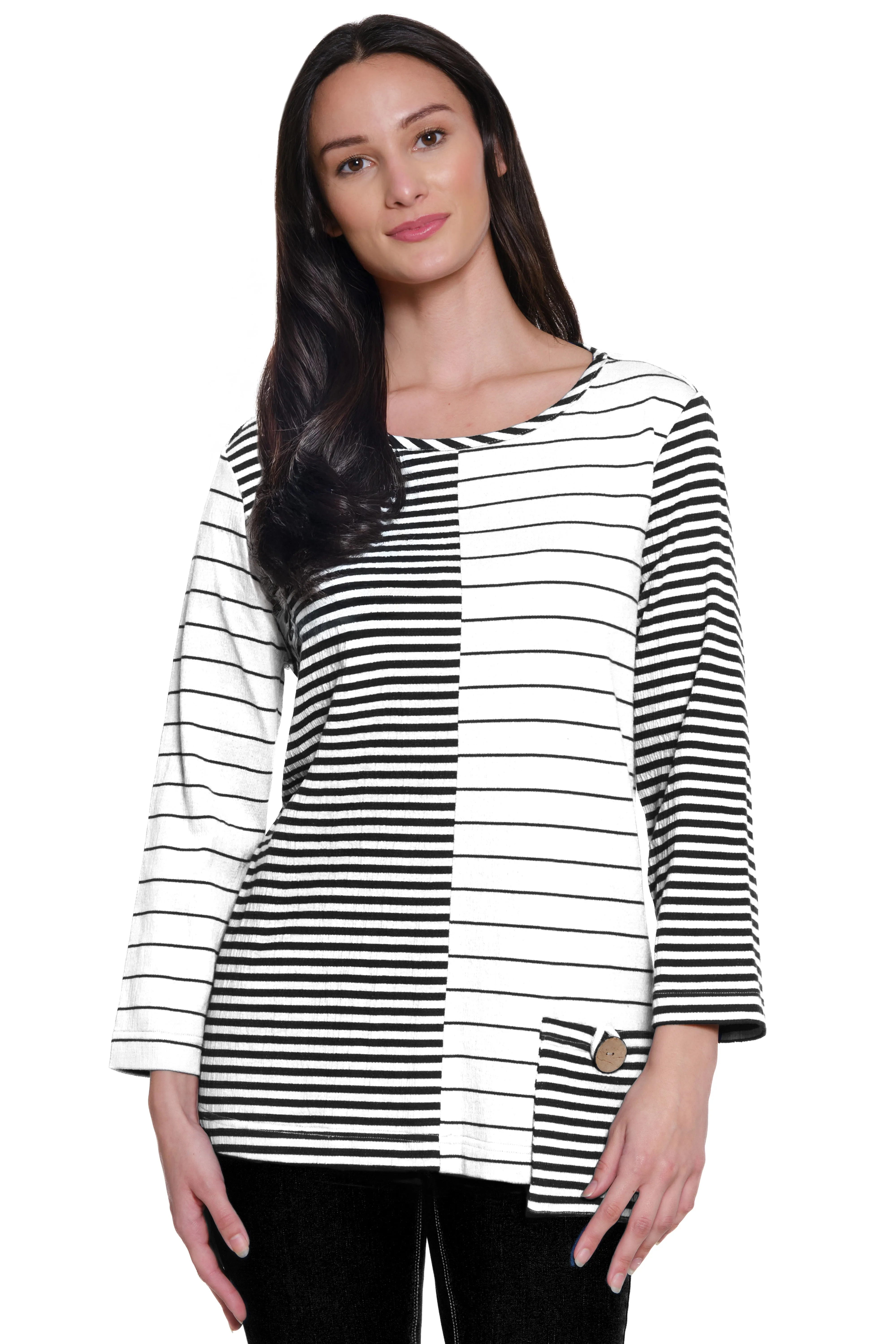 Yarn-dye Knit Pop Over Tunic - Petite - Black/White sold by Ail Miles Clothing