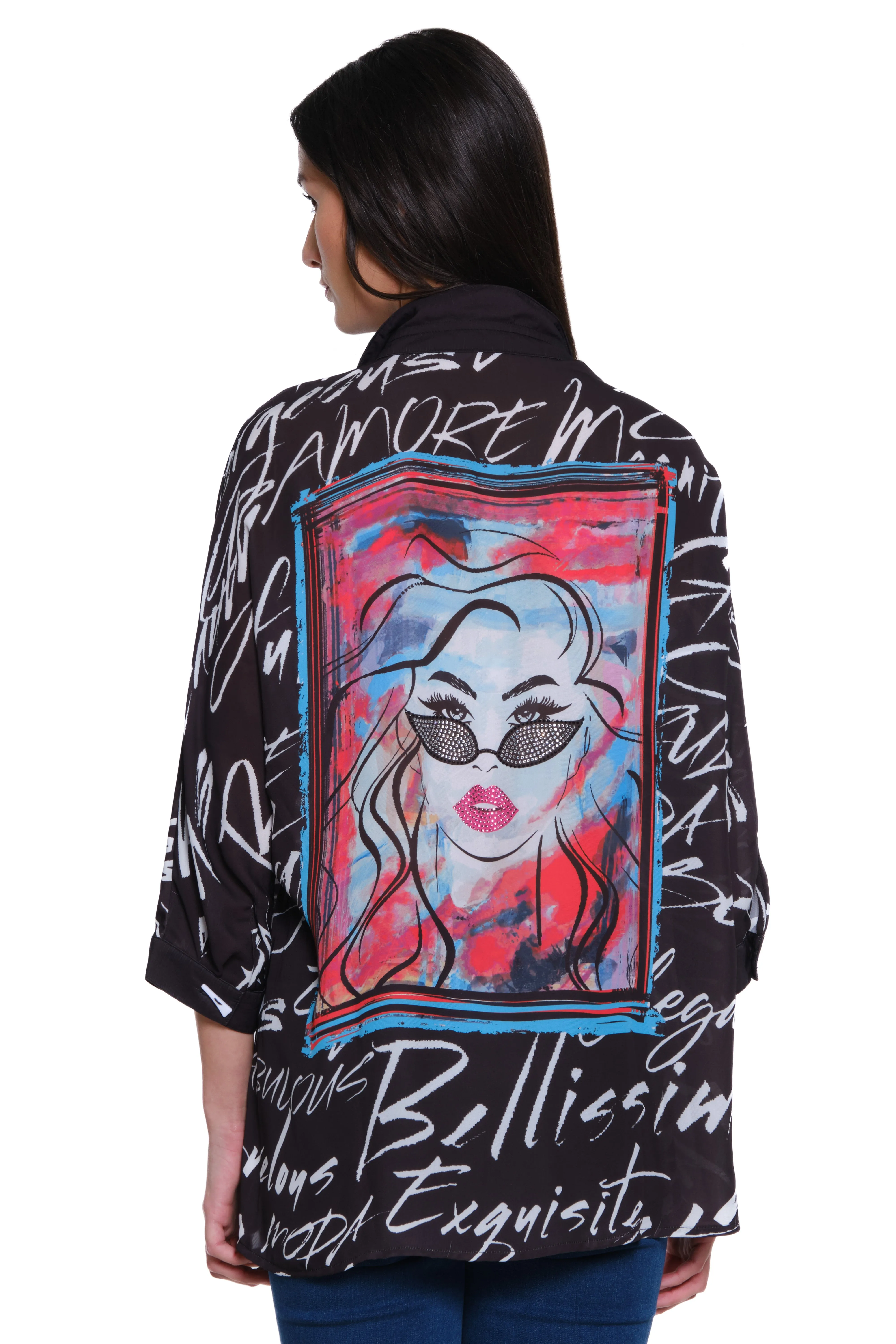 Woven Print Tunic with Crystal Detail - Black/White Print sold by Ail Miles Clothing product image thumbnail 2