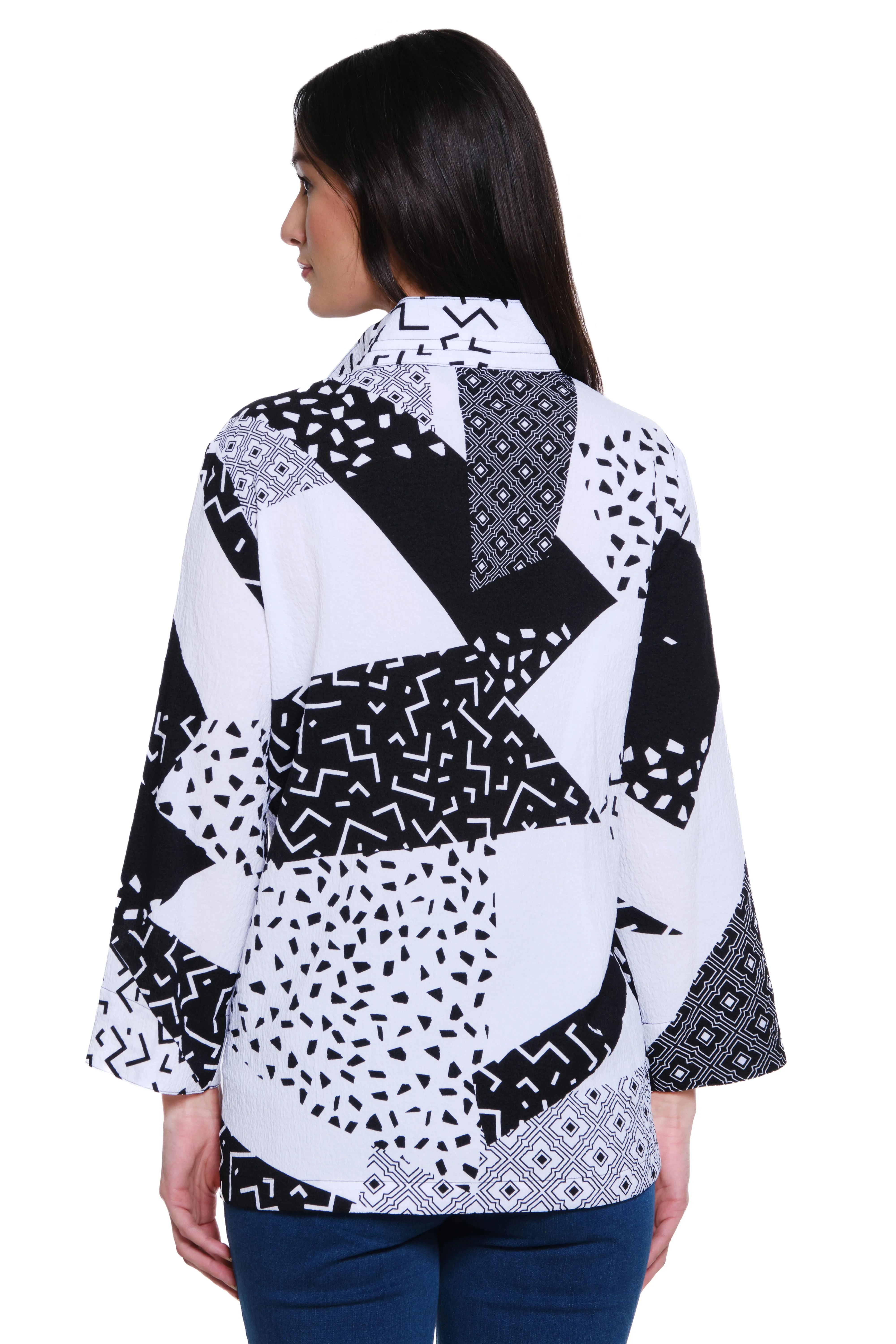 Woven Mixed Media Button Front Tunic - Women's - Black/White sold by Ail Miles Clothing product image thumbnail 2