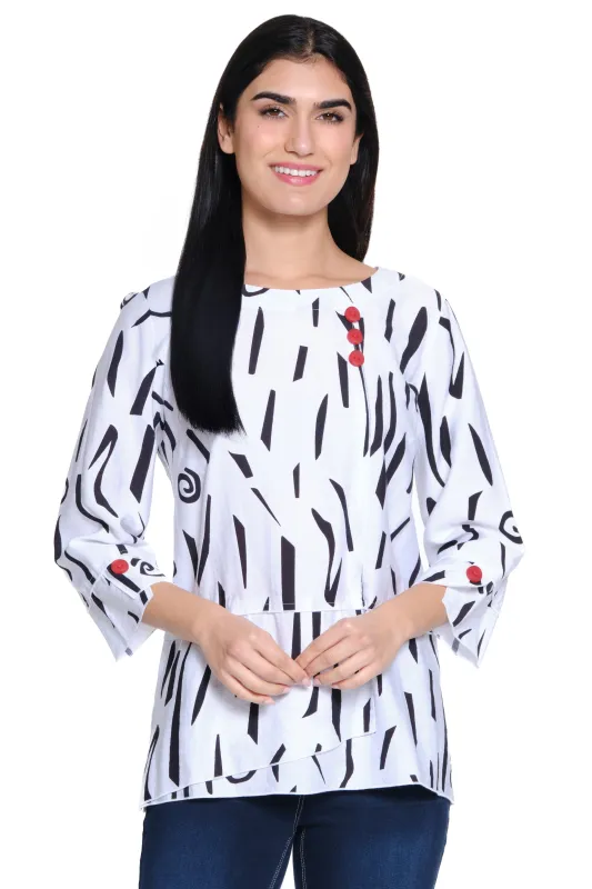 Woven Pop Over Tunic - Black/White Print sold by Ail Miles Clothing