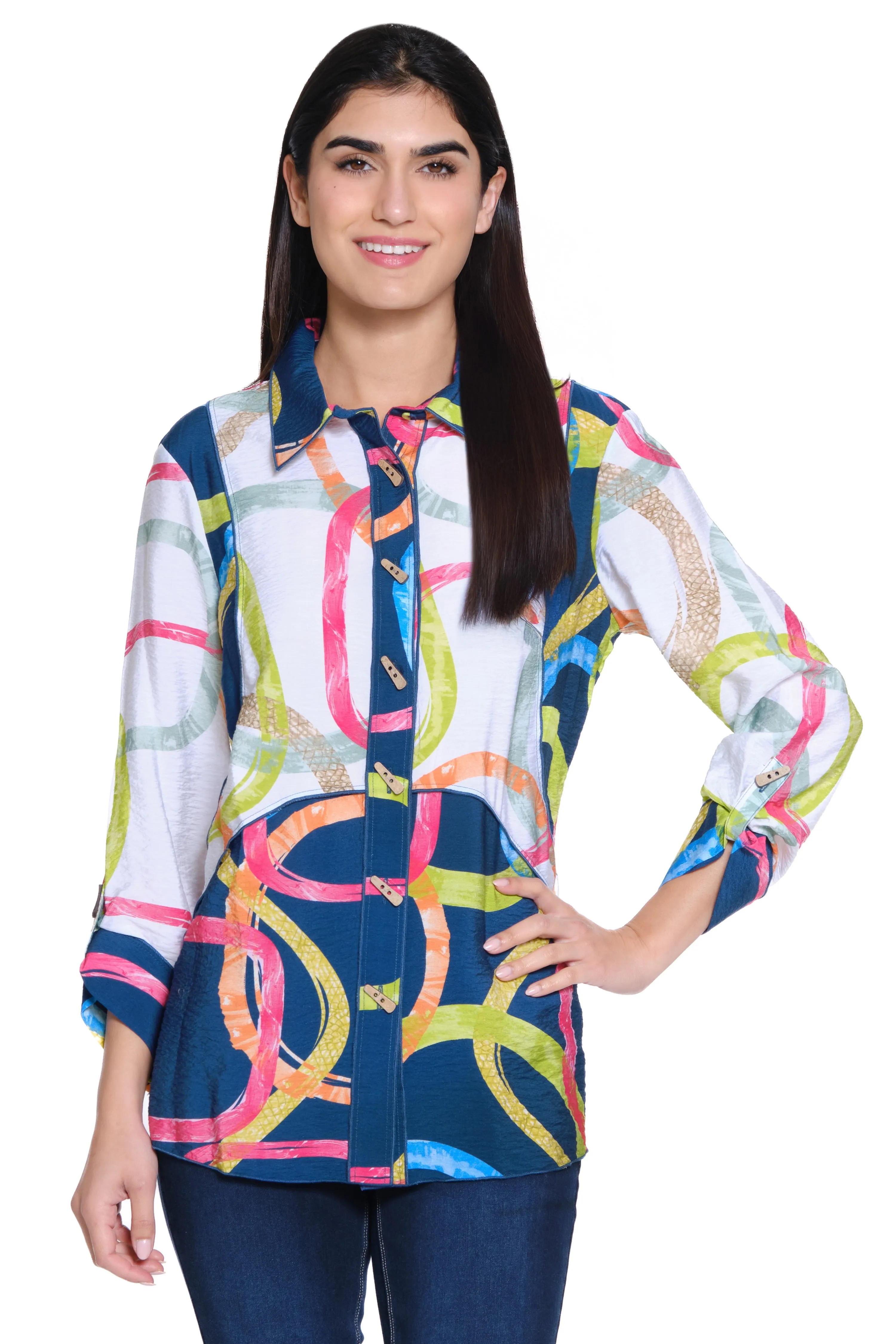 Print Button Up Tunic - Abstract Multi sold by Ail Miles Clothing
