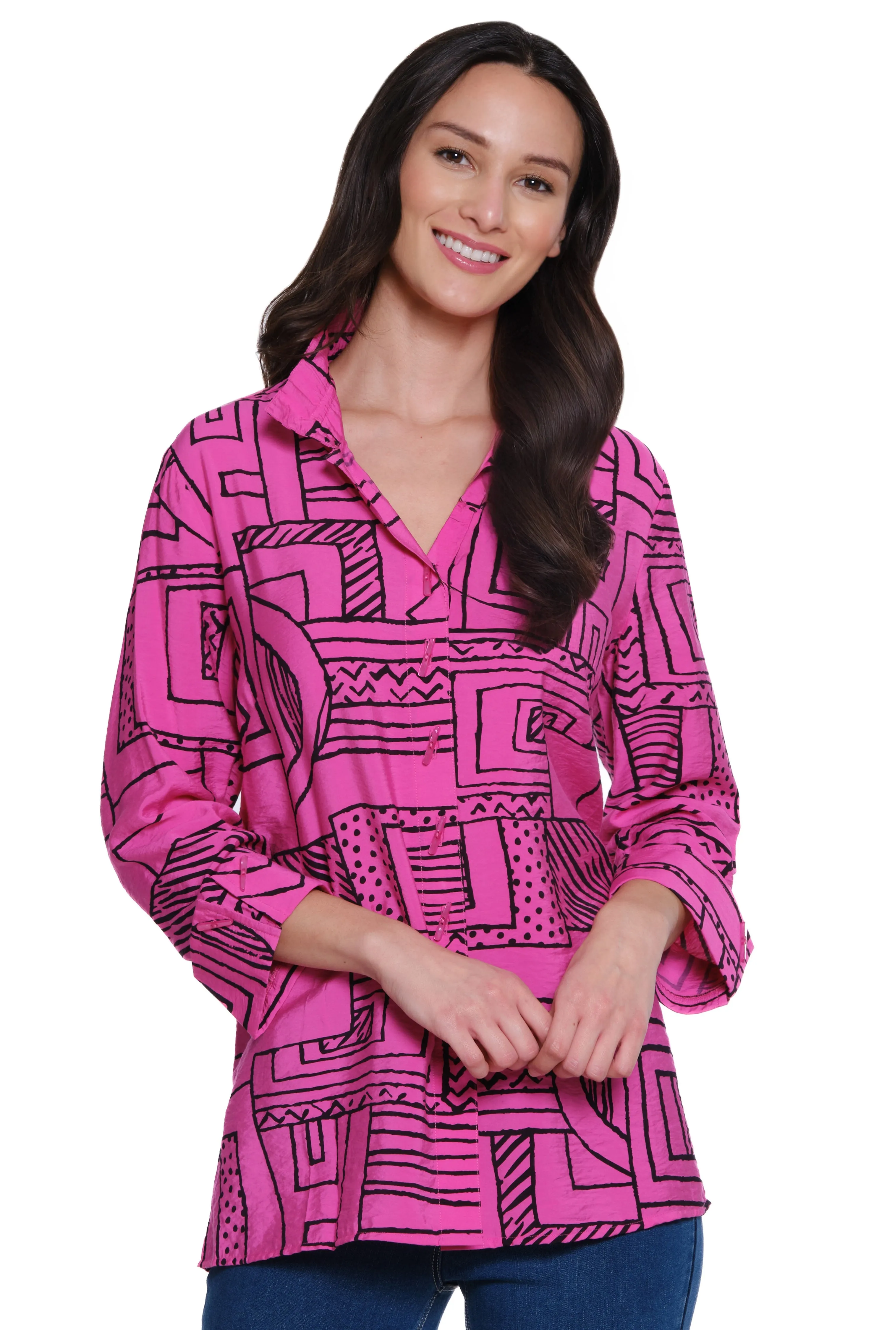 Wire Neck Woven Tunic - Women's - Bright Pink sold by Ail Miles Clothing