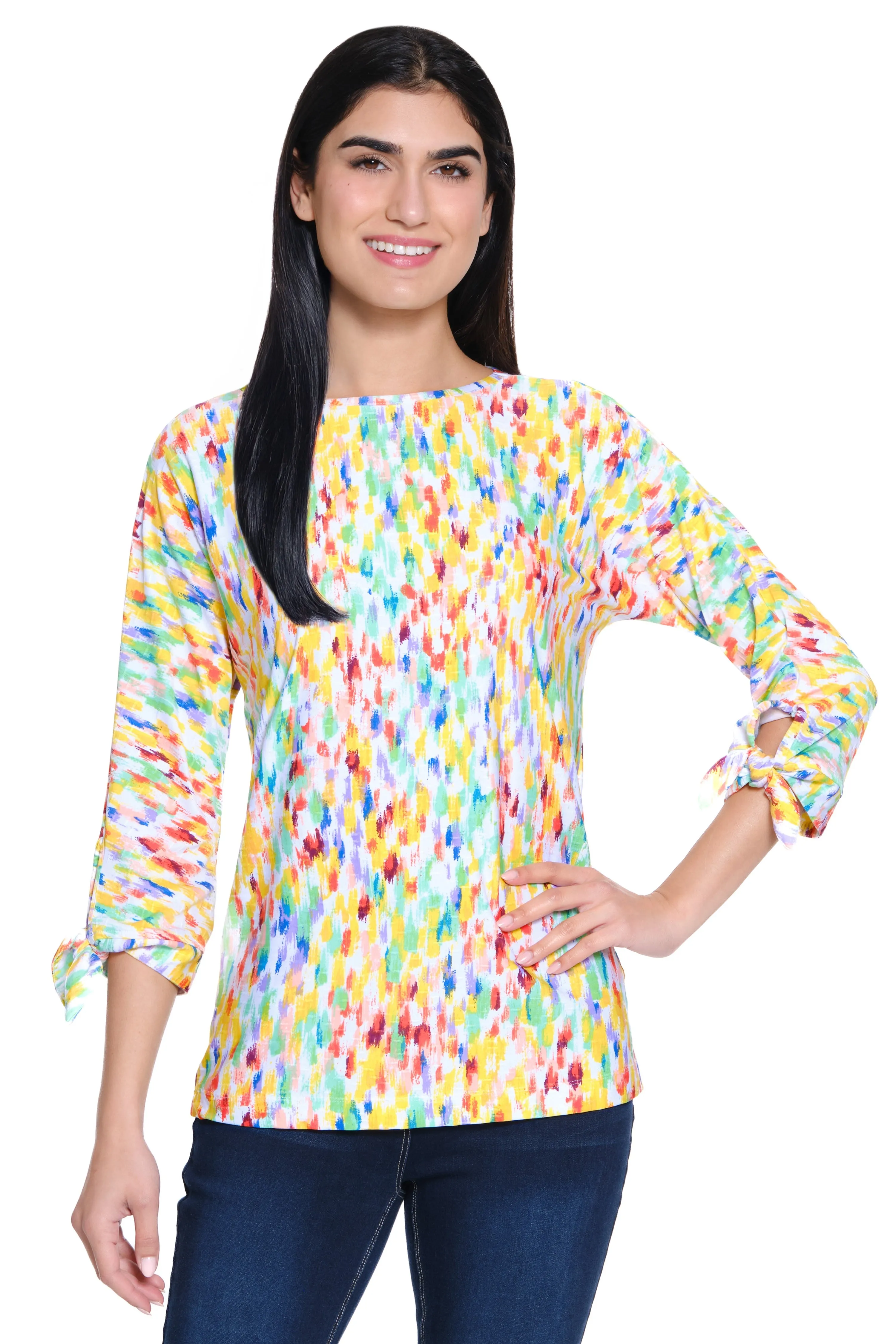 Printed Texture Knit Tunic - Petite - Multi sold by Ail Miles Clothing