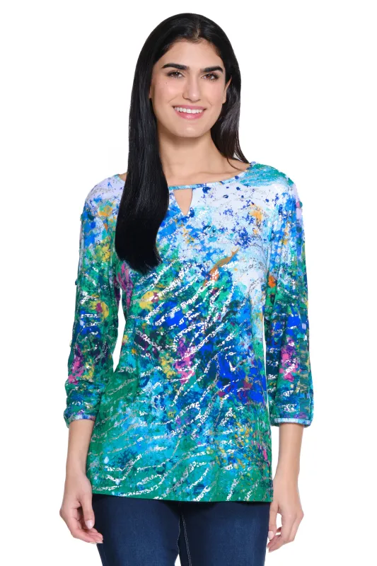 Textured Burnout Knit Tunic - Circle Multi sold by Ail Miles Clothing