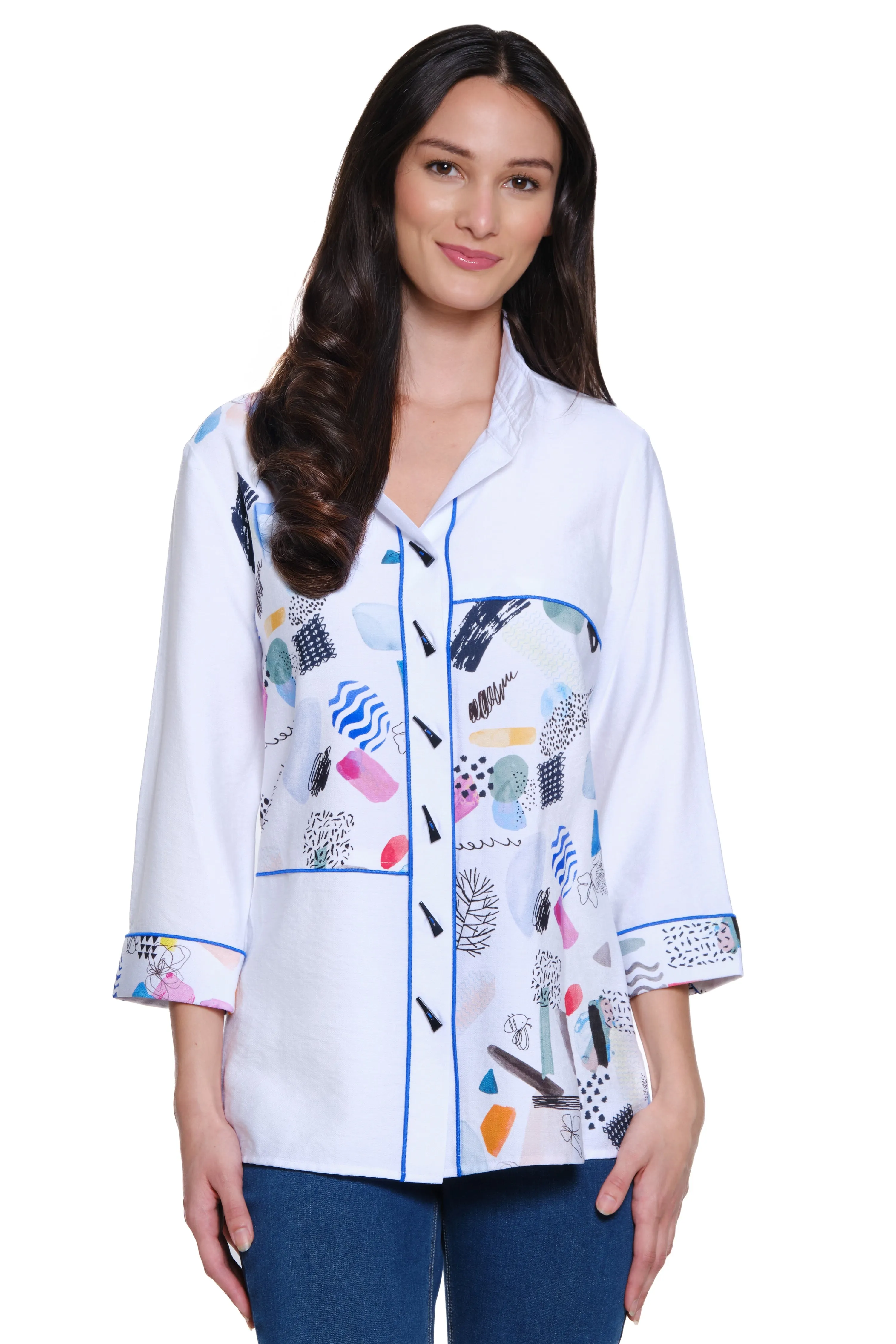 Woven Button Front Tunic - Abstract Multi sold by Ail Miles Clothing