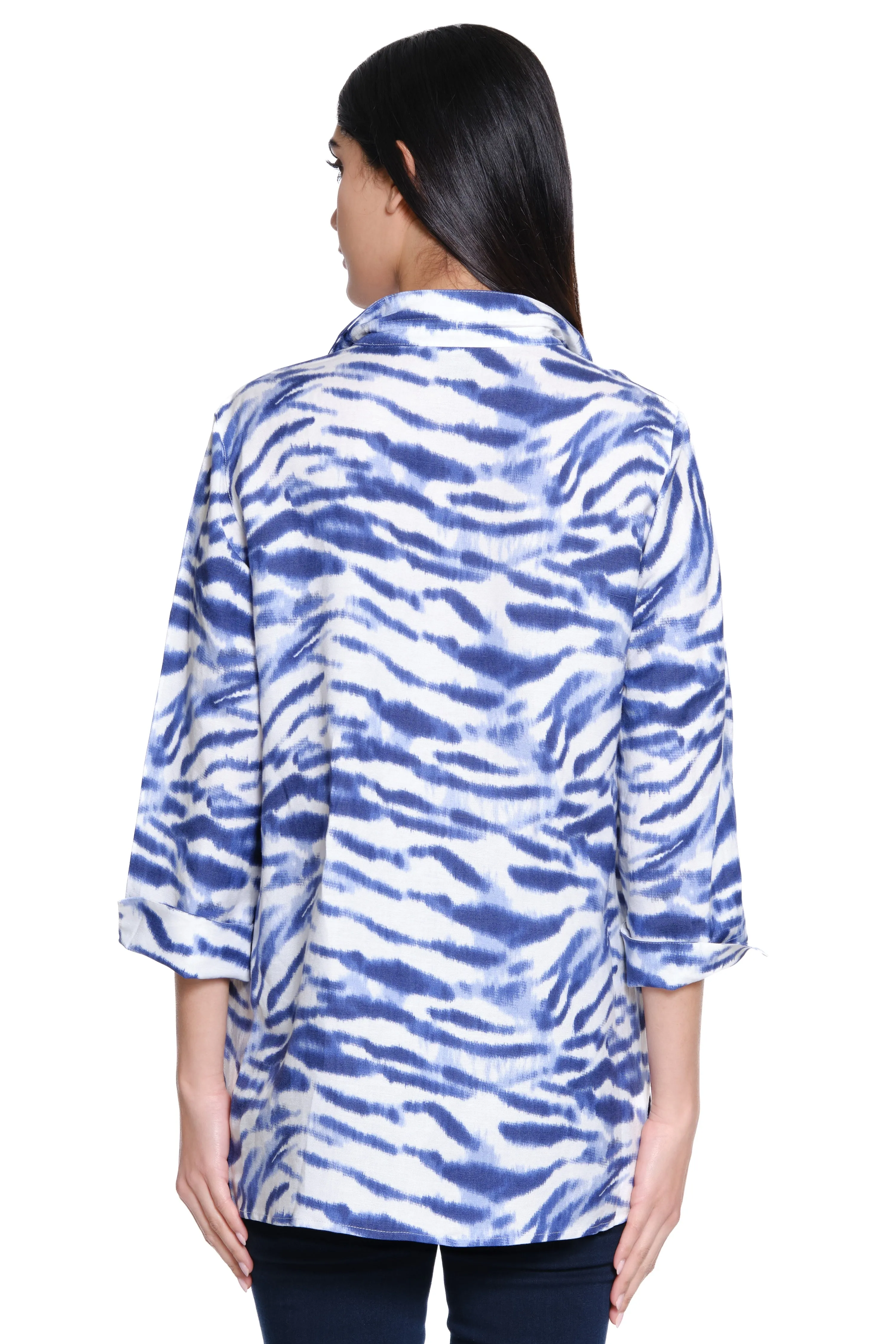 Woven Button Front Tunic - Women's - Navy Zebra Print sold by Ail Miles Clothing product image thumbnail 2