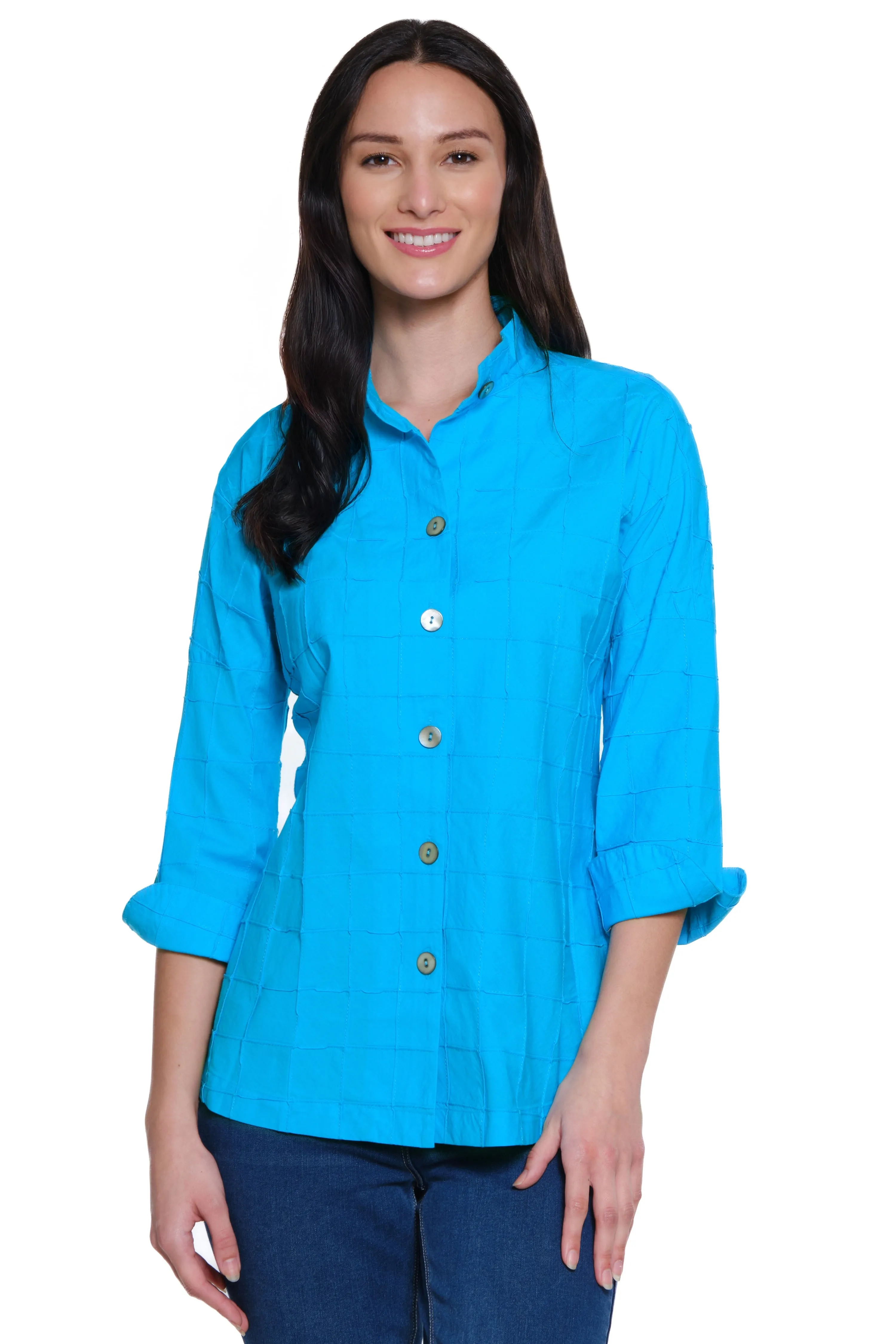 Woven Textured Button Front Tunic - Tiffany Blue sold by Ail Miles Clothing