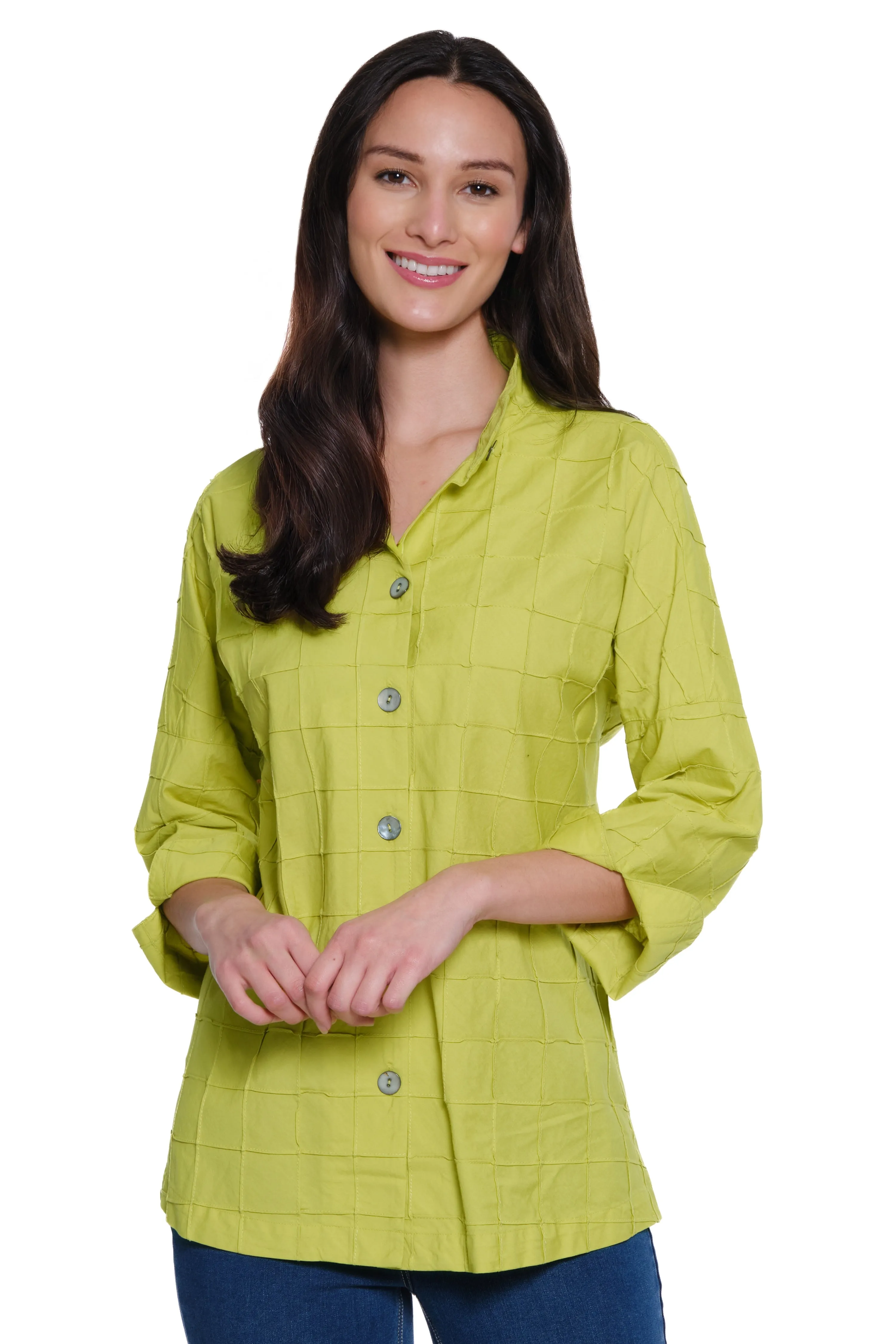 Woven Textured Button Front Tunic - Women's - Citron sold by Ail Miles Clothing