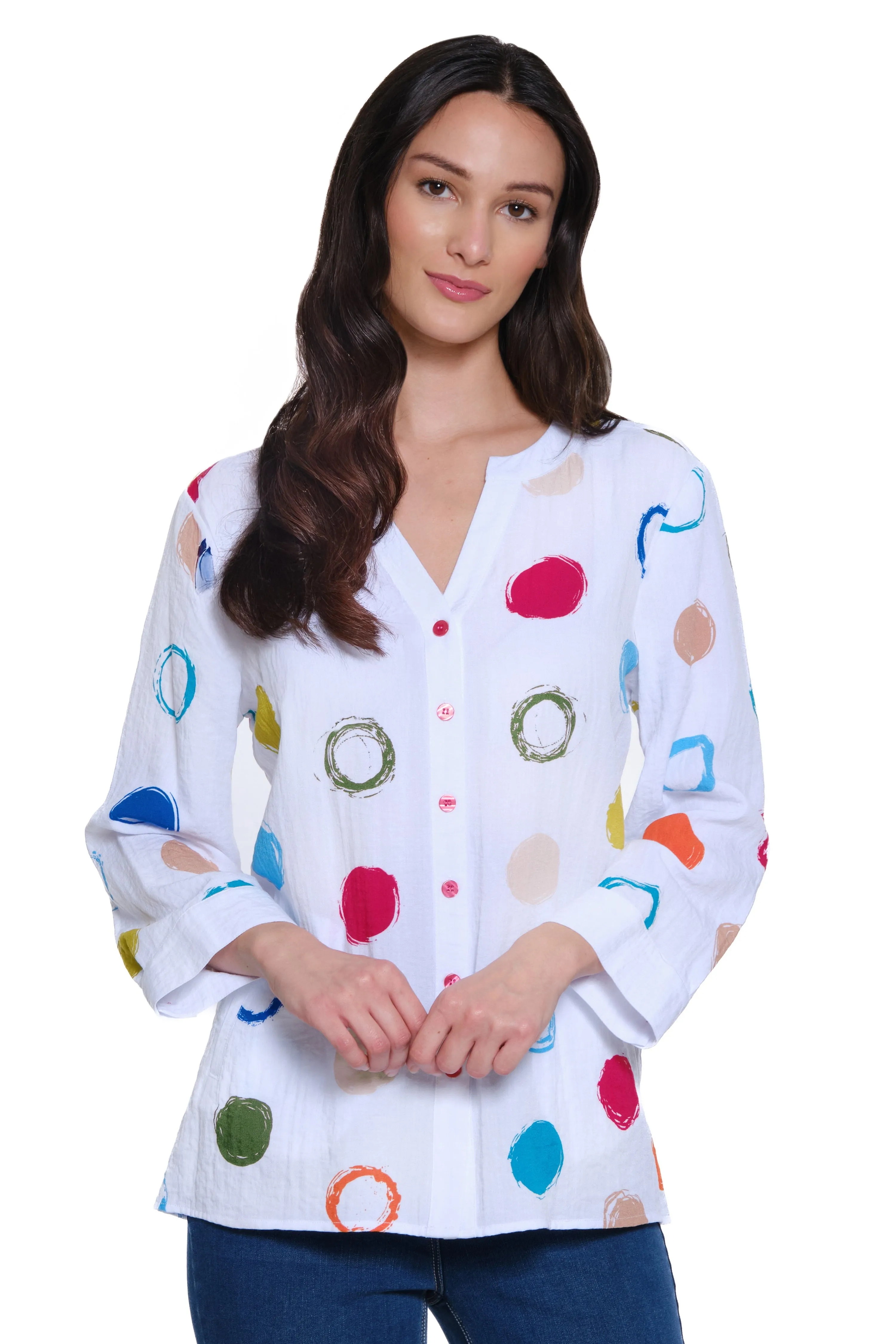 Woven Tunic with Side Pockets - Dot Multi sold by Ail Miles Clothing