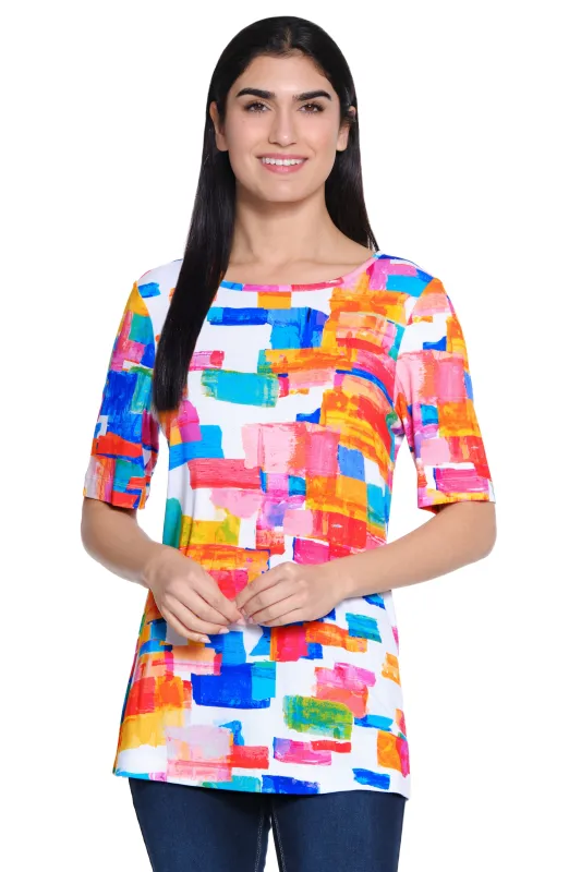 Knit Pop Over Top - Square Print sold by Ail Miles Clothing