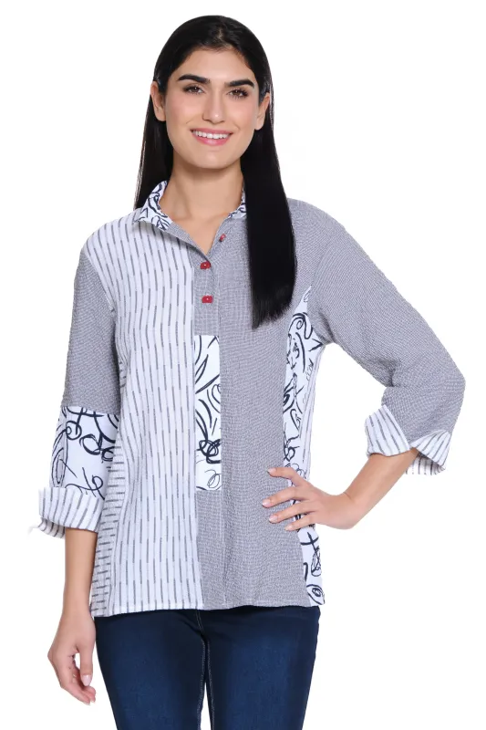 Pucker Woven Tunic - Petite - Line Multi sold by Ail Miles Clothing
