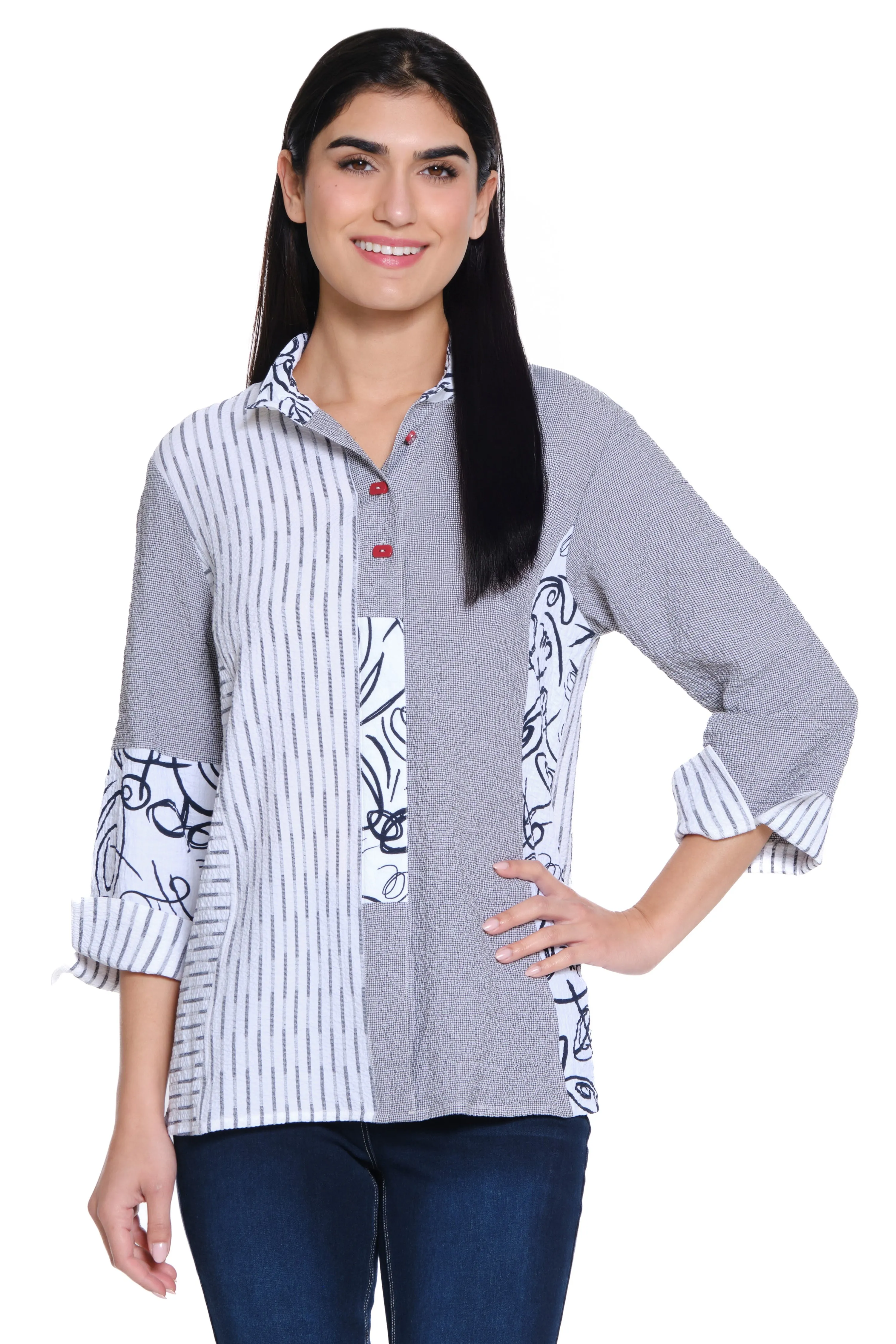 Pucker Woven Tunic - Line Multi sold by Ail Miles Clothing
