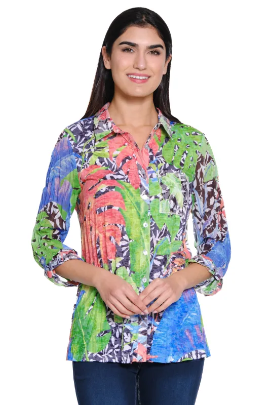 Burnout Button Front Top - Women's - Tropical Print sold by Ail Miles Clothing