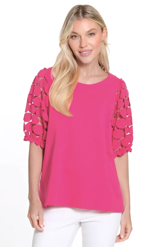 Knit Tunic Short Puff Sleeves - Women's - Pink sold by Ail Miles Clothing