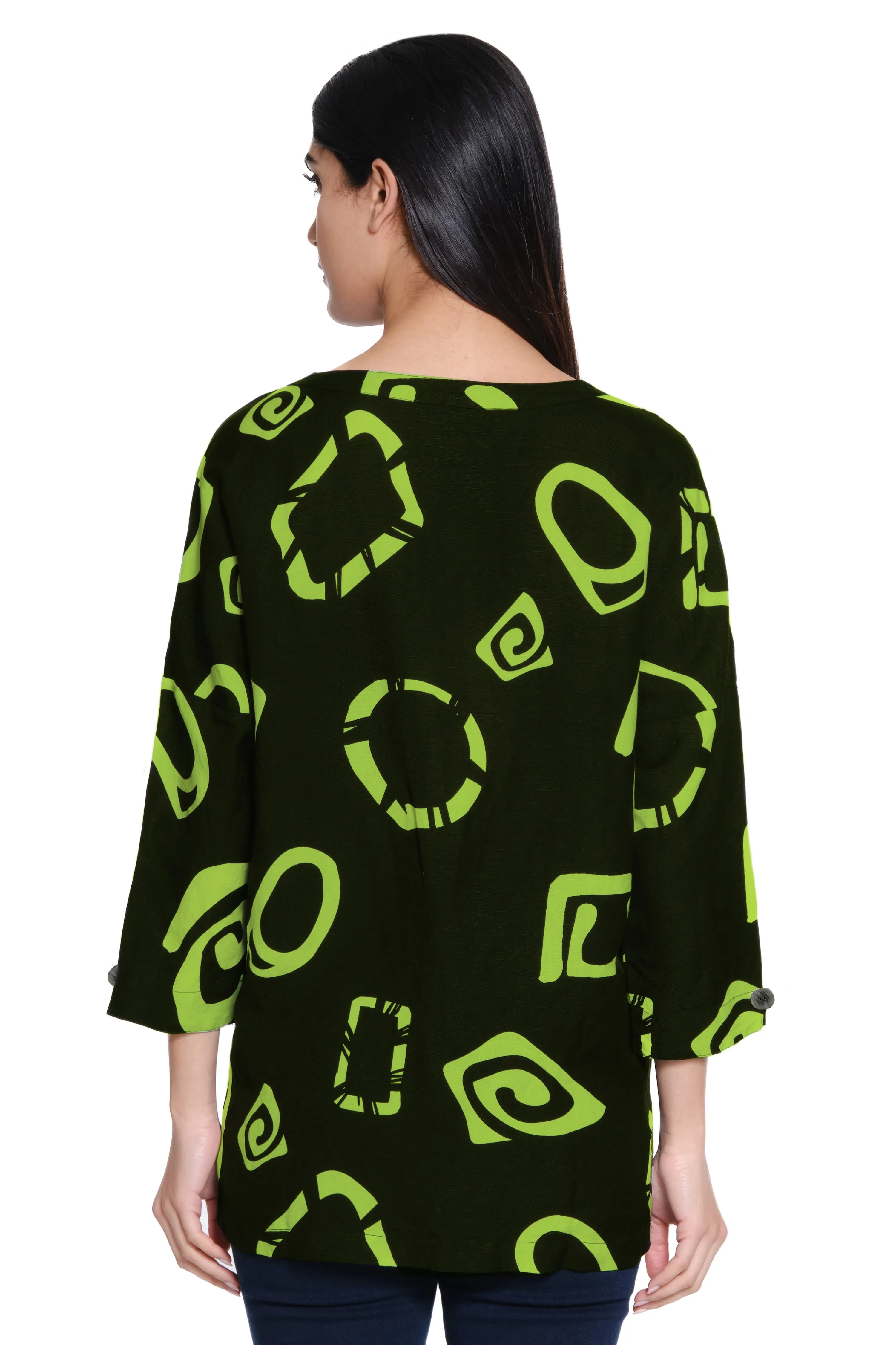 Woven Button Front Blouse - Lime Print sold by Ail Miles Clothing product image thumbnail 2