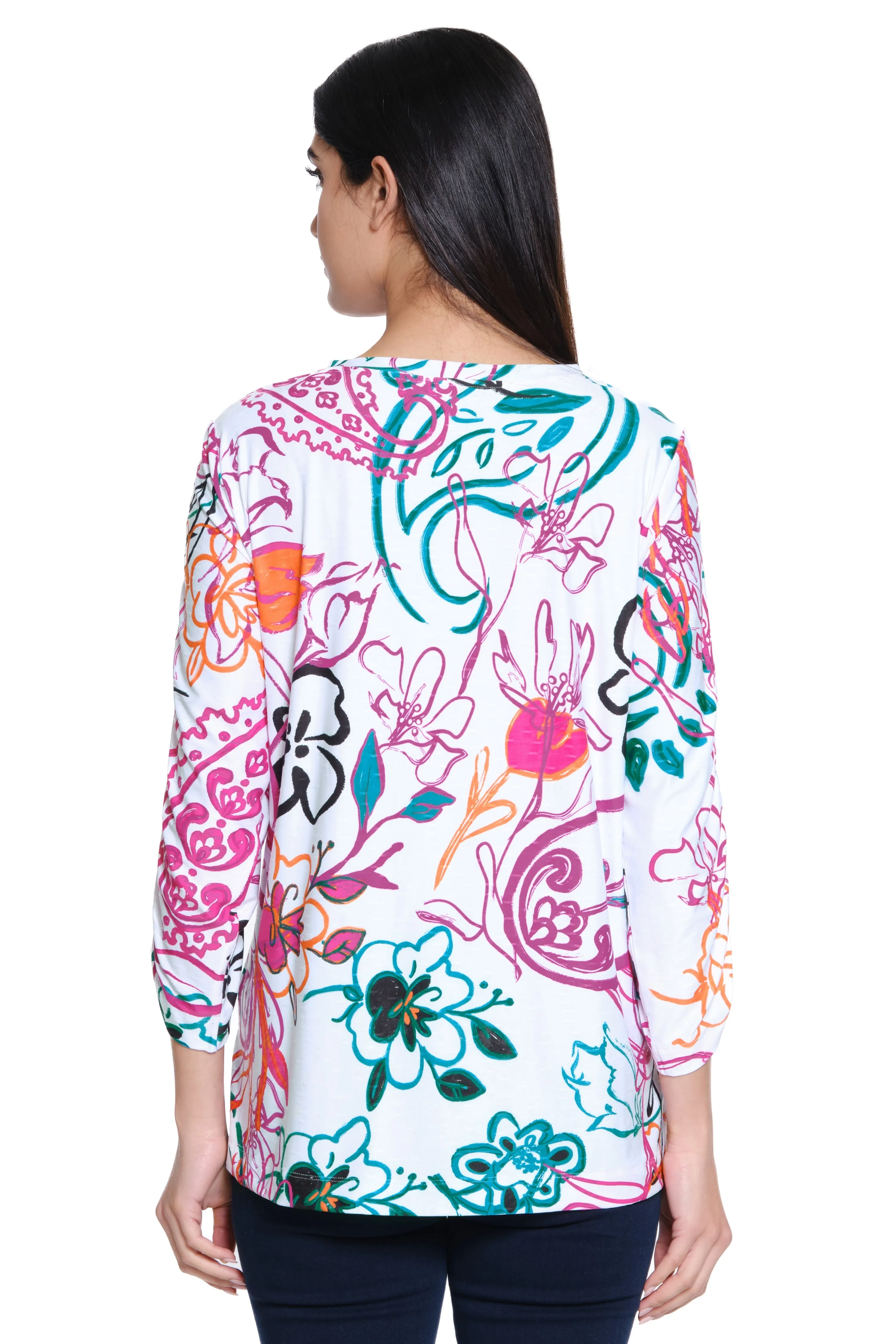Knit Popover Tunic Cinch Sleeves - Abstract Floral sold by Ail Miles Clothing product image thumbnail 2