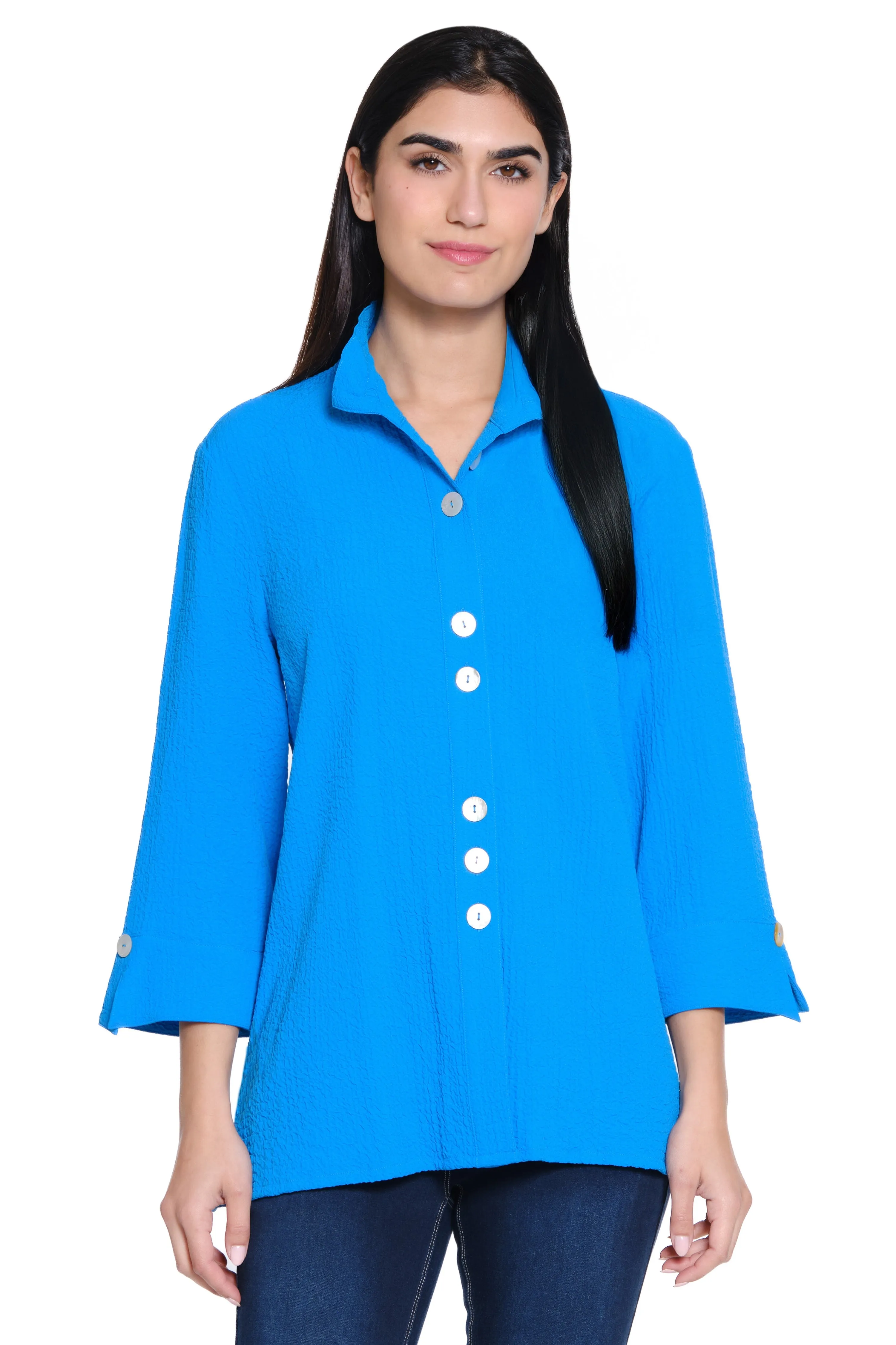 Solid Wire Collar Tunic - Blue sold by Ail Miles Clothing