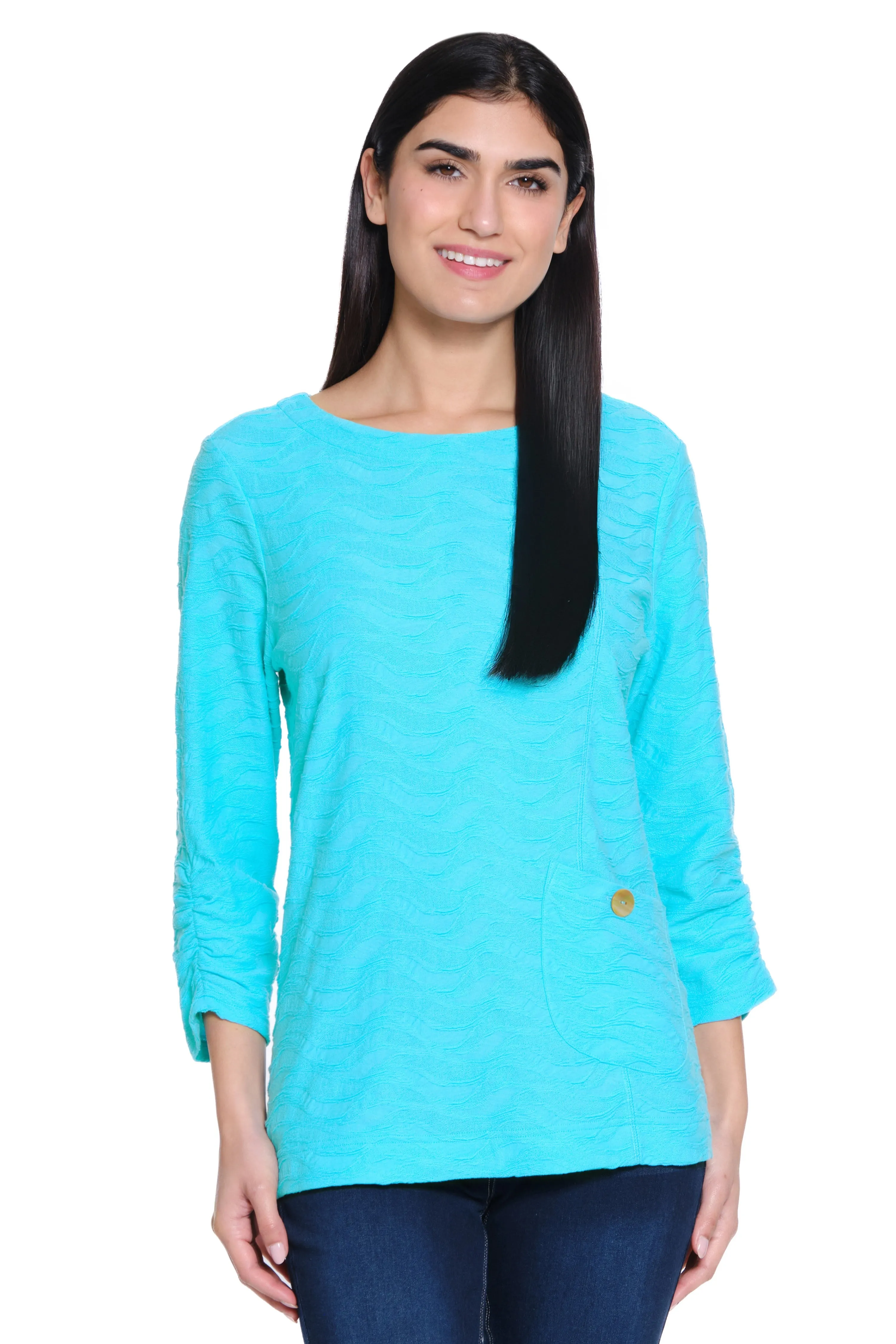 Solid Textured Knit Top - Women's - Aqua sold by Ail Miles Clothing